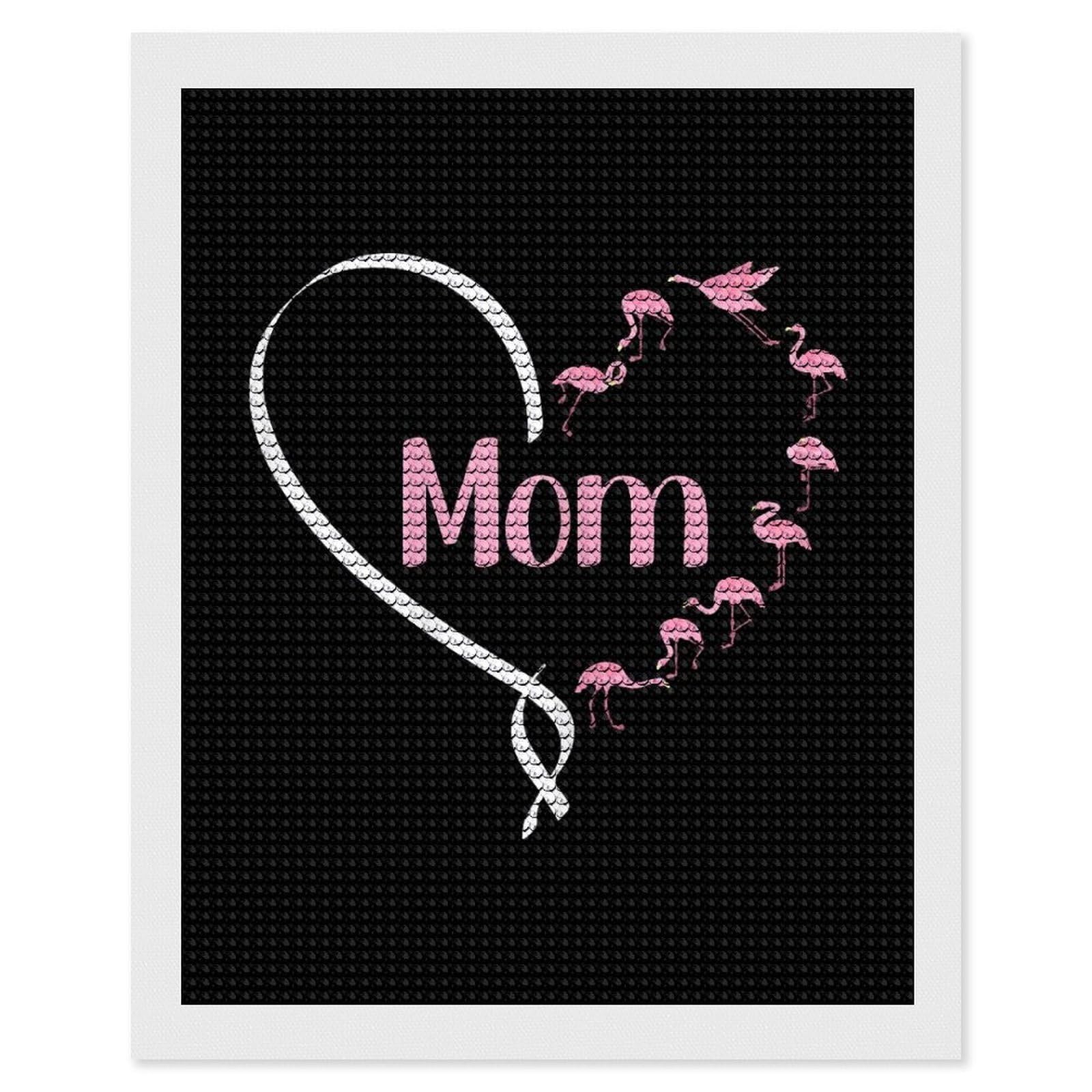 Junmoney Mom Cute Flamingo Diamond Art Canvas 16"x20", Easy to Follow Symbols, Finish and Display, Fun Craft Experience, Aesthetic Room Decor