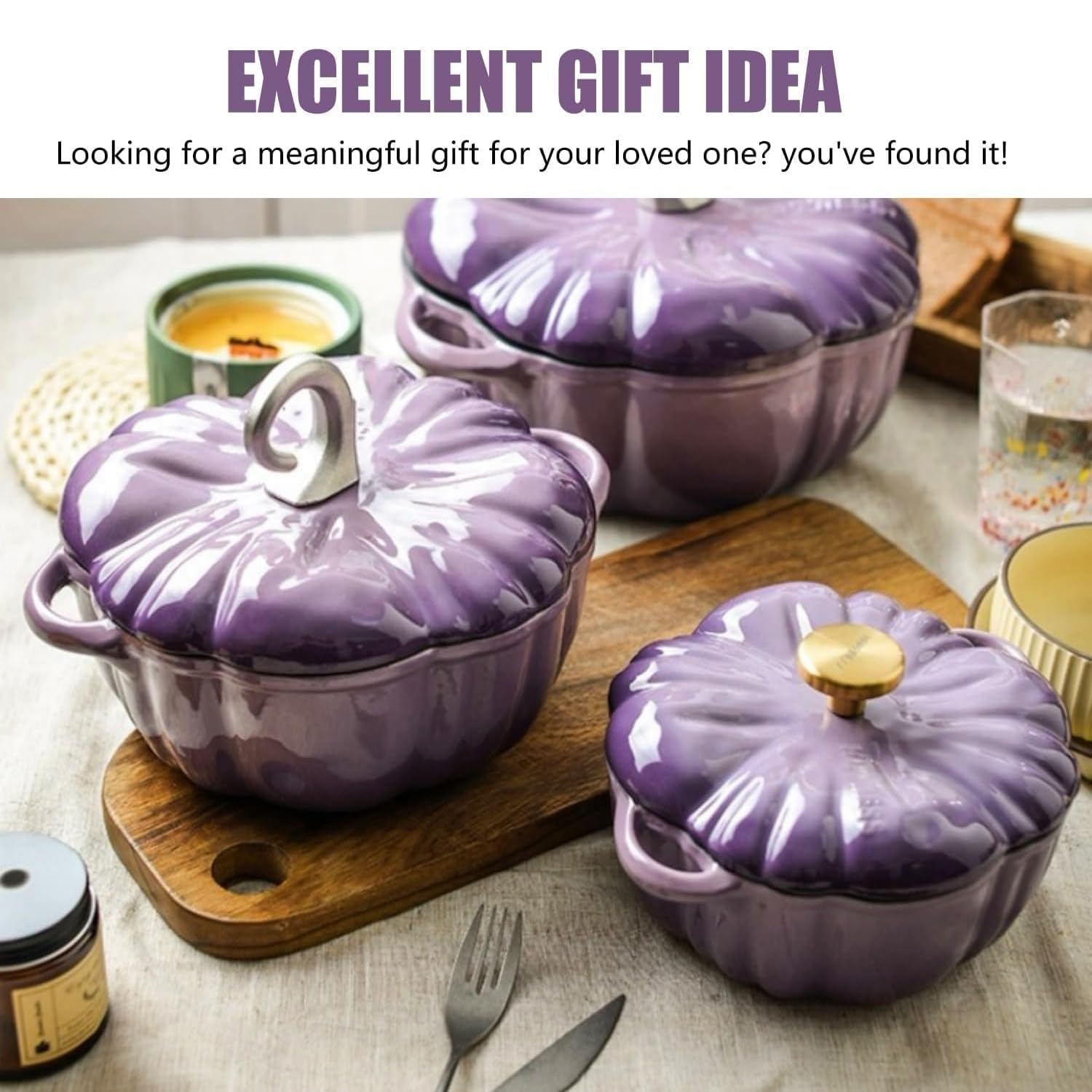 WXFKLDJ Violet, Marmite À Citrouille en Fonte Émaillée avec Couvercle Marmite À Citrouille en Fonte Marmite À Ragoût Antiadhésive Marmite À Soupe Pot De Décoration d'halloween Thanksgiving