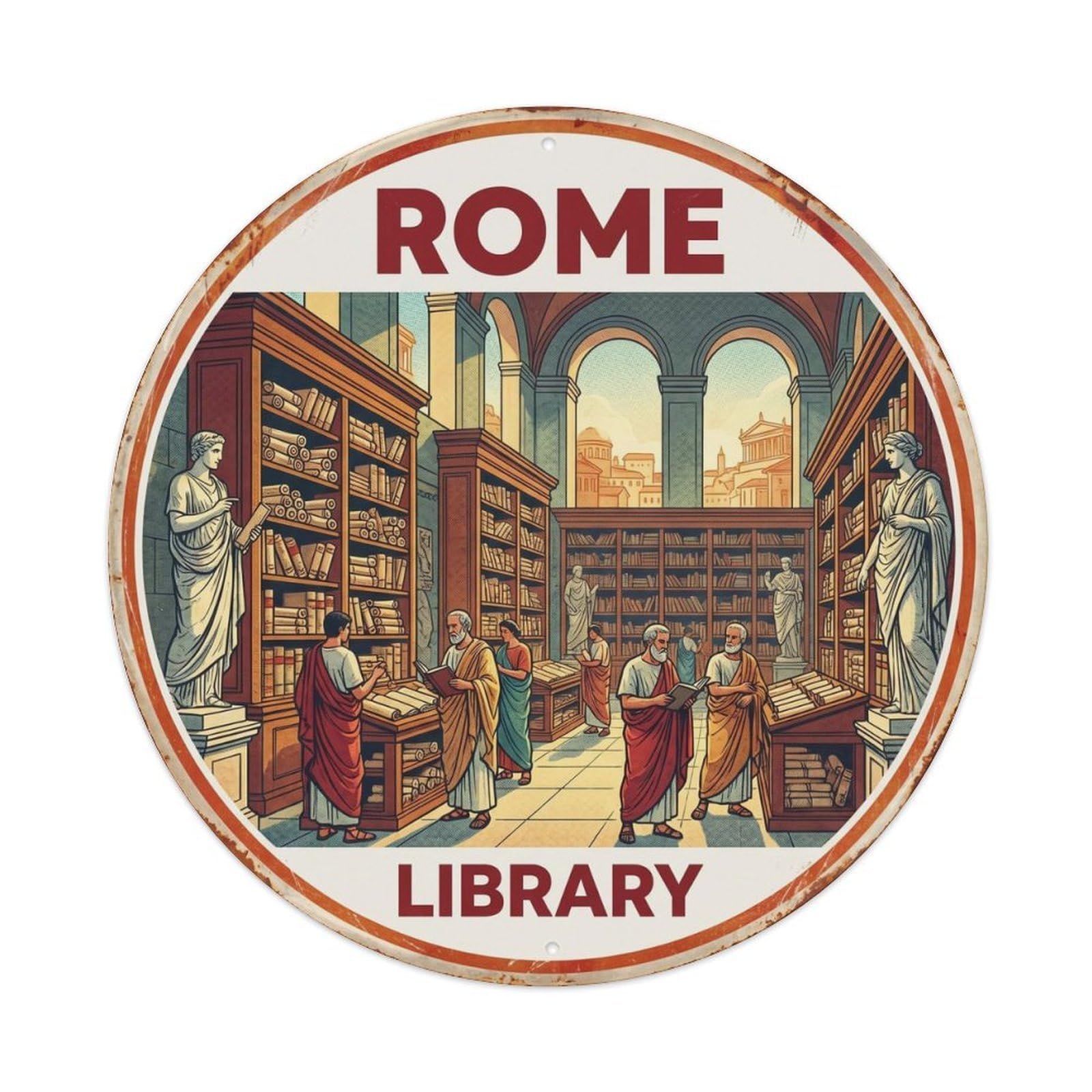 Library Rome Italy City Landmark Travel Retro Metal Tin Sign