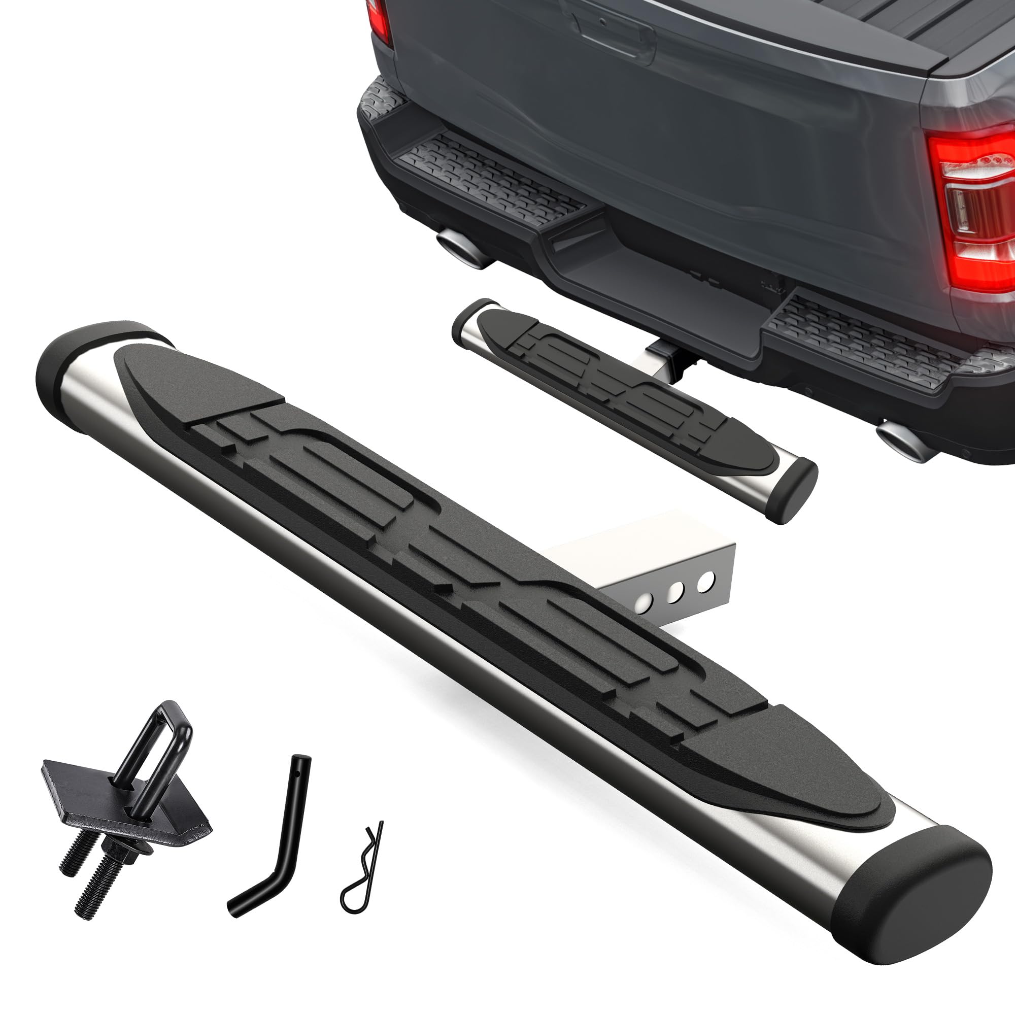 Hitch Step 2-Inch Hitch Receivers, AUSUM MOTOR Trailer Hitch Step with Bumper Guard for SUVs, Trucks, Pickups, Towing Hitch Step with Textured Black