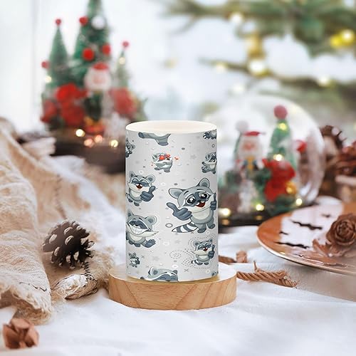 Miniatura 5 de Kcldeci Flameless Battery Operated Flickering Candles, Cartoon Raccoons on Gray Set of 2 Battery Operated Candles for Valentines Home Wedding