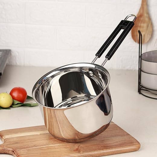 The Earth Store Stainless Steel Sauce Pan 2000 ML | Heavy Gauge Sandwich Bottom Saucepan with Bakelite Handle | Induction & Gas Compatible Tea Pan…