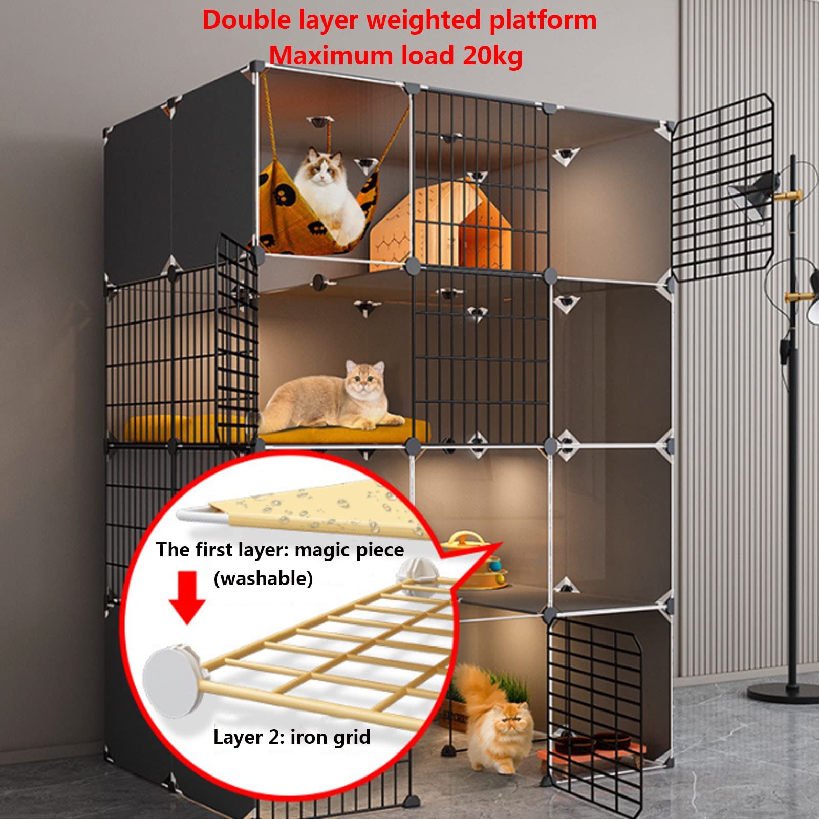 IDEAX Recinto Per Gatti Panoramico Trasparente Gabbia Per Gatti Da Esterno Grande, Pieghevoli, Metallo, Casa Per Animali Rimovibile Facile Da Montare, Nero, Varie Dimensioni(A,147 * 75 * 111cm)