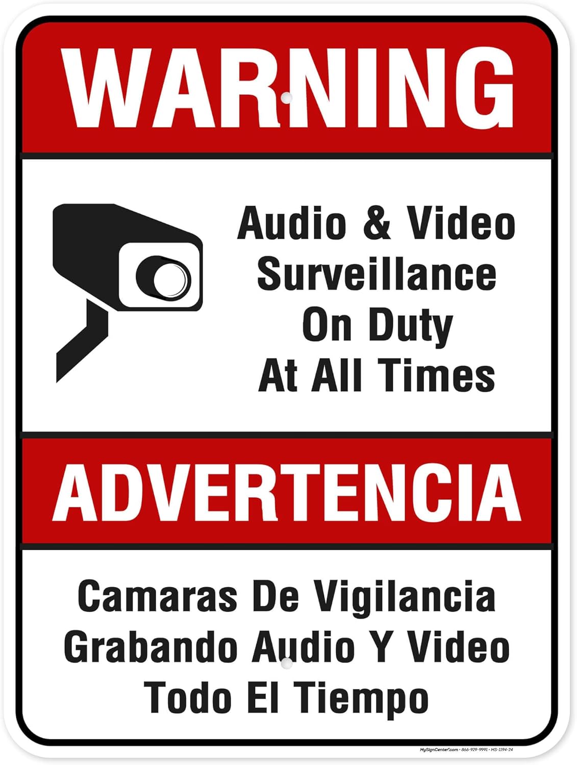 Warning Audio & Video Surveillance On Duty At All Times Sign, 18"x24" Polyethylene, Indoor/Outdoor Use, USA MADE By My Sign Center