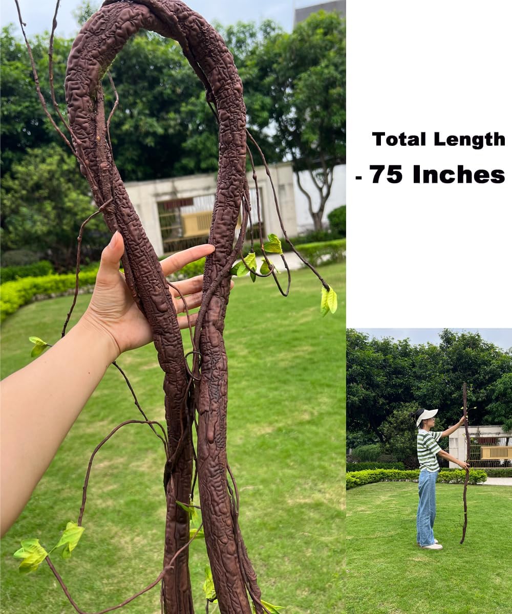 Bendable Artificial Tree Twigs Cane Vine Branches Largre 6.3Ft Fake Plants Trunk Animal Climbing Garland with Leaves for Home Garden Wall Hanging Decoration