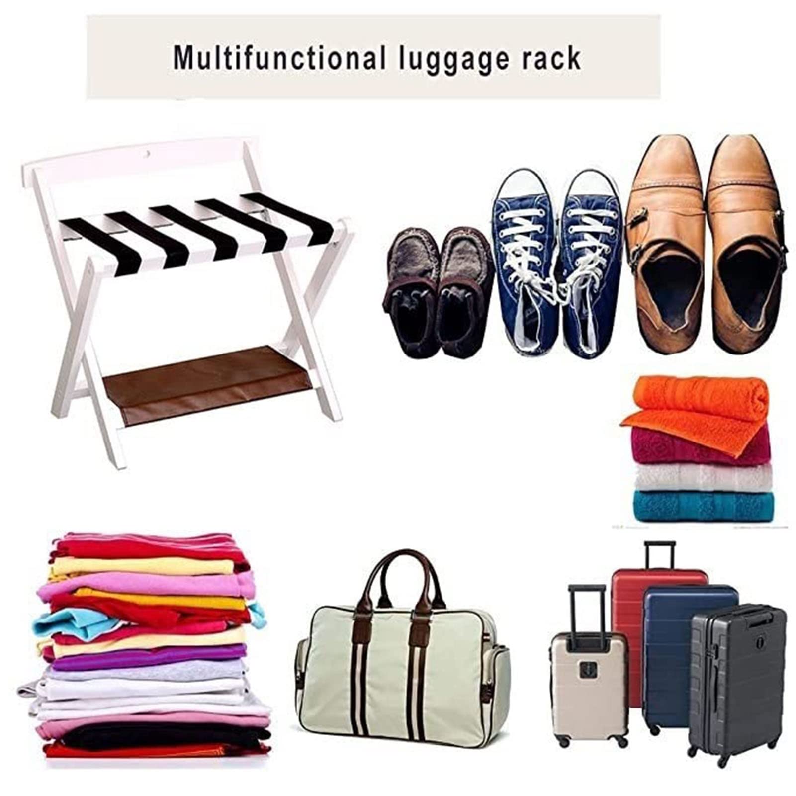 Soporte Plegable para Maletas de 2 Niveles: Soporte para Maletas de Hotel de 2 Niveles con Zapatero, Organizador de Equipaje, Estante de Madera para Guardar Maletas,B