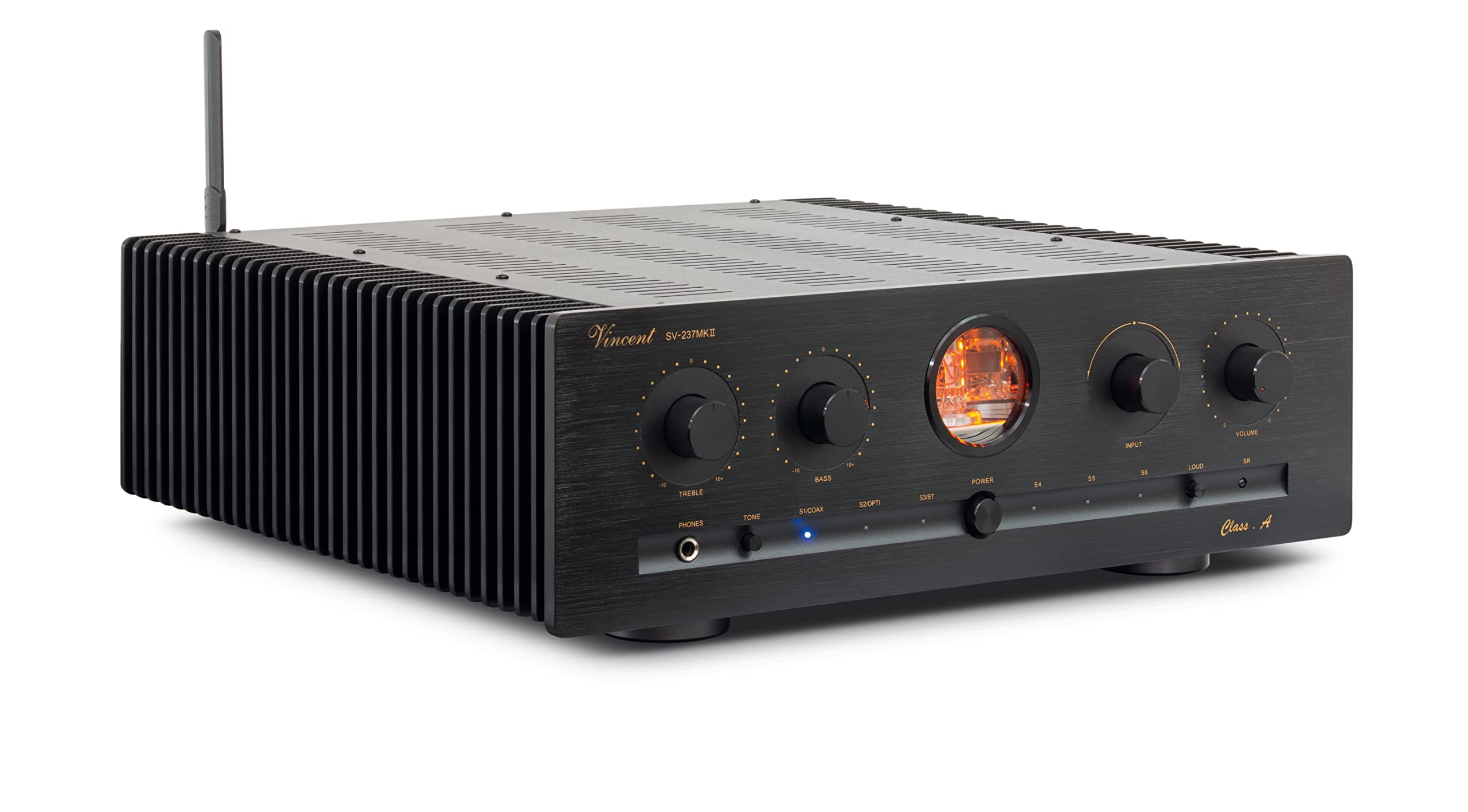 Vincent SV-237 MKII High-End HiFi Hybridverstärker, Warmer dynamischer Röhren-Sound, mit Bluetooth-Streaming und LED-Beleuchtung, 4 schraubbare Lautsprecher-Anschlüsse, schwarz
