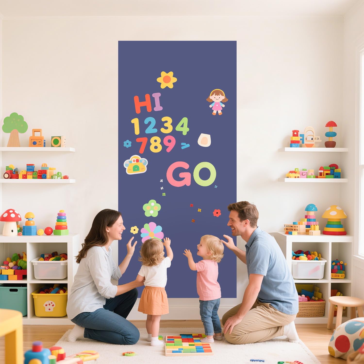 FOTSHARER Autocollant mural magnétique rectangulaire avec lettres pour salle de jeux, salle de classe, bleu poussiéreux, 120 x 45 cm