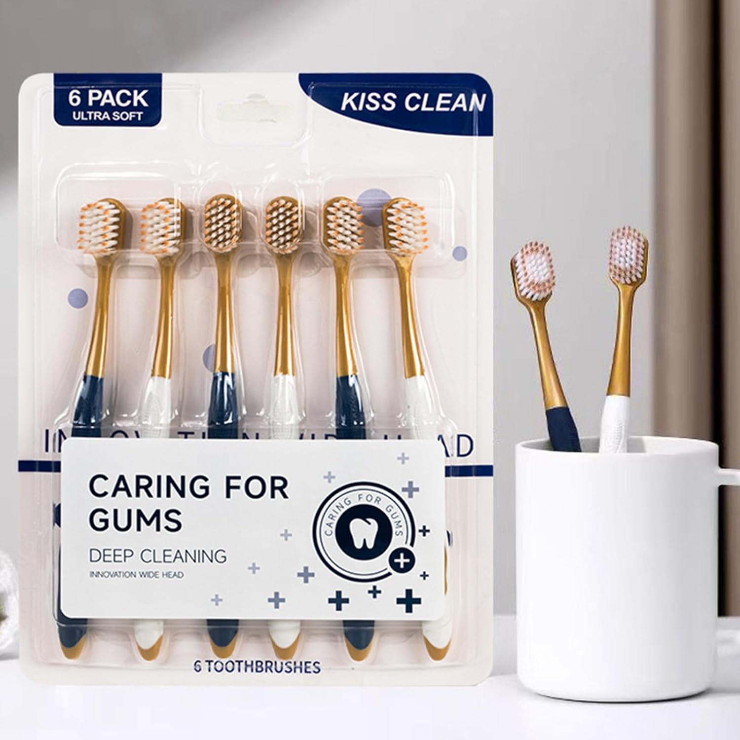 Gum Care Specialist Toothbrushes 12-Pack – Ultra-Soft Wide Head with 48 Dual Bristles (150% Denser), Gentle Cleaning for Sensitive Gums, Eco-Friendly Adult Toothbrushes