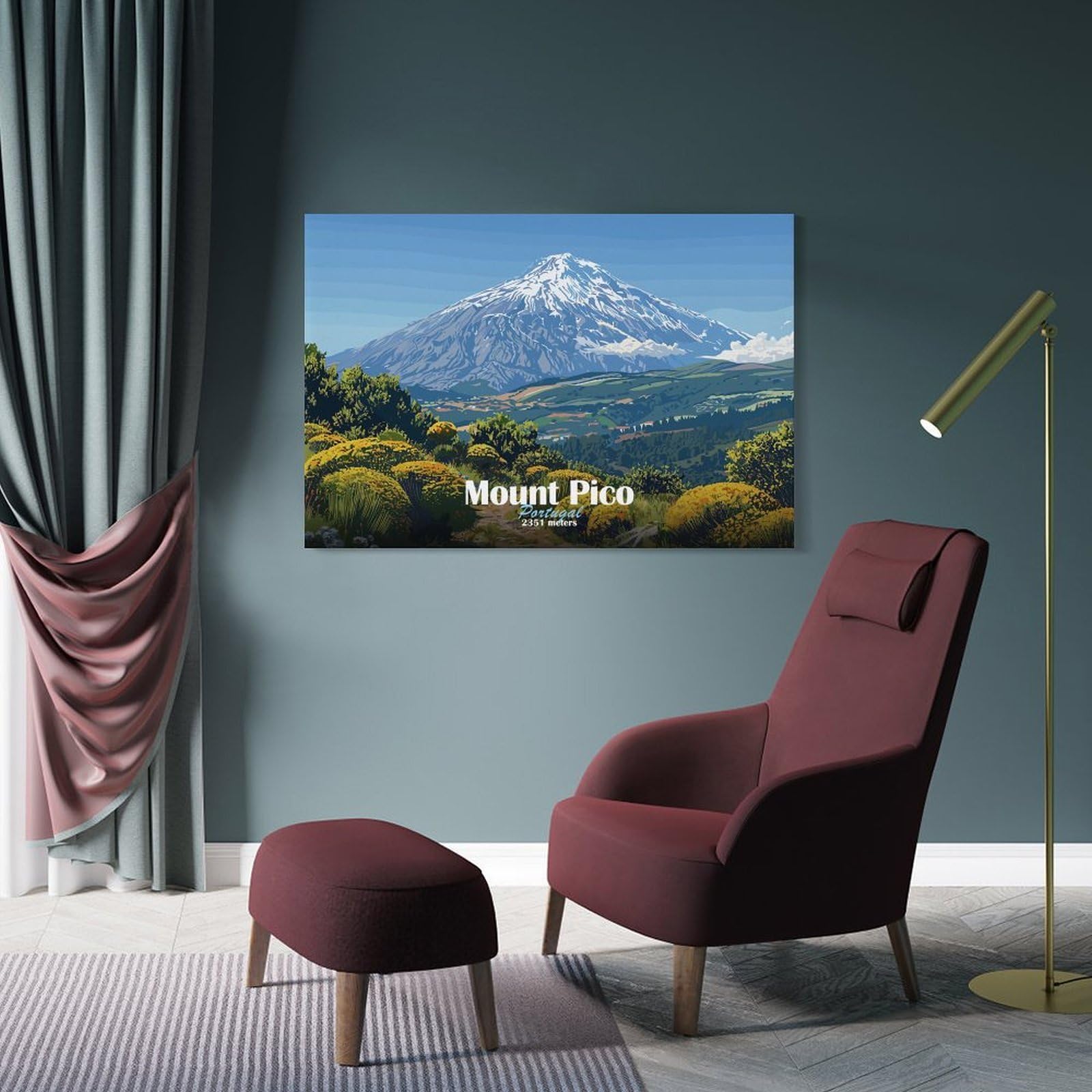 Junmoney Mount Pico, Portugal Canvas Wall Art 24x36inch(60x90cm), for Study, Office Or Focused Interiors, Home Office Artwork with Decorative Appeal