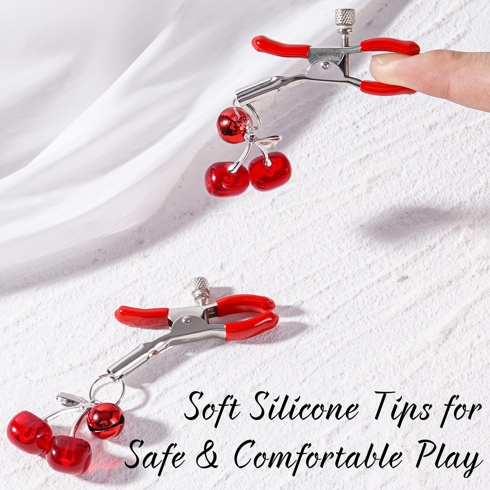 Nipple Clips for Adult Play - 2 Pcs Non Piercing Body Clamp Clip with Cute Charms for Adult Women Couples Bedtime Play: Red Cherry