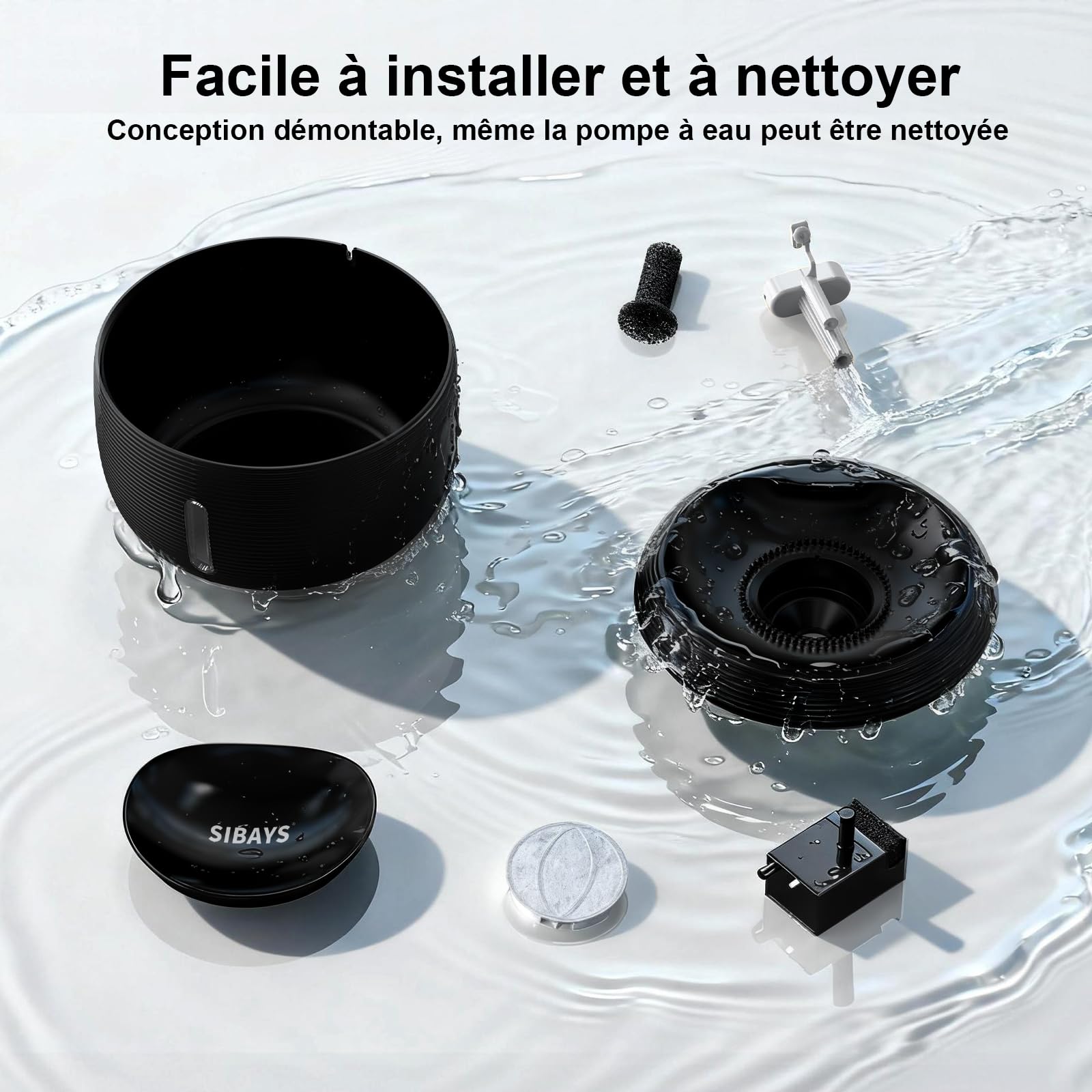 SIBAYS Fontaine a Eau Chat - 3,5L Fontaine à Eau pour Chat avec Pompe 25dB Ultra Silencieuse & Fenêtre LED - Fontaine a Eau Chien avec 2 Filtres à Charbon Actif, Sans BPA, Filtration Profonde, FS77,BK