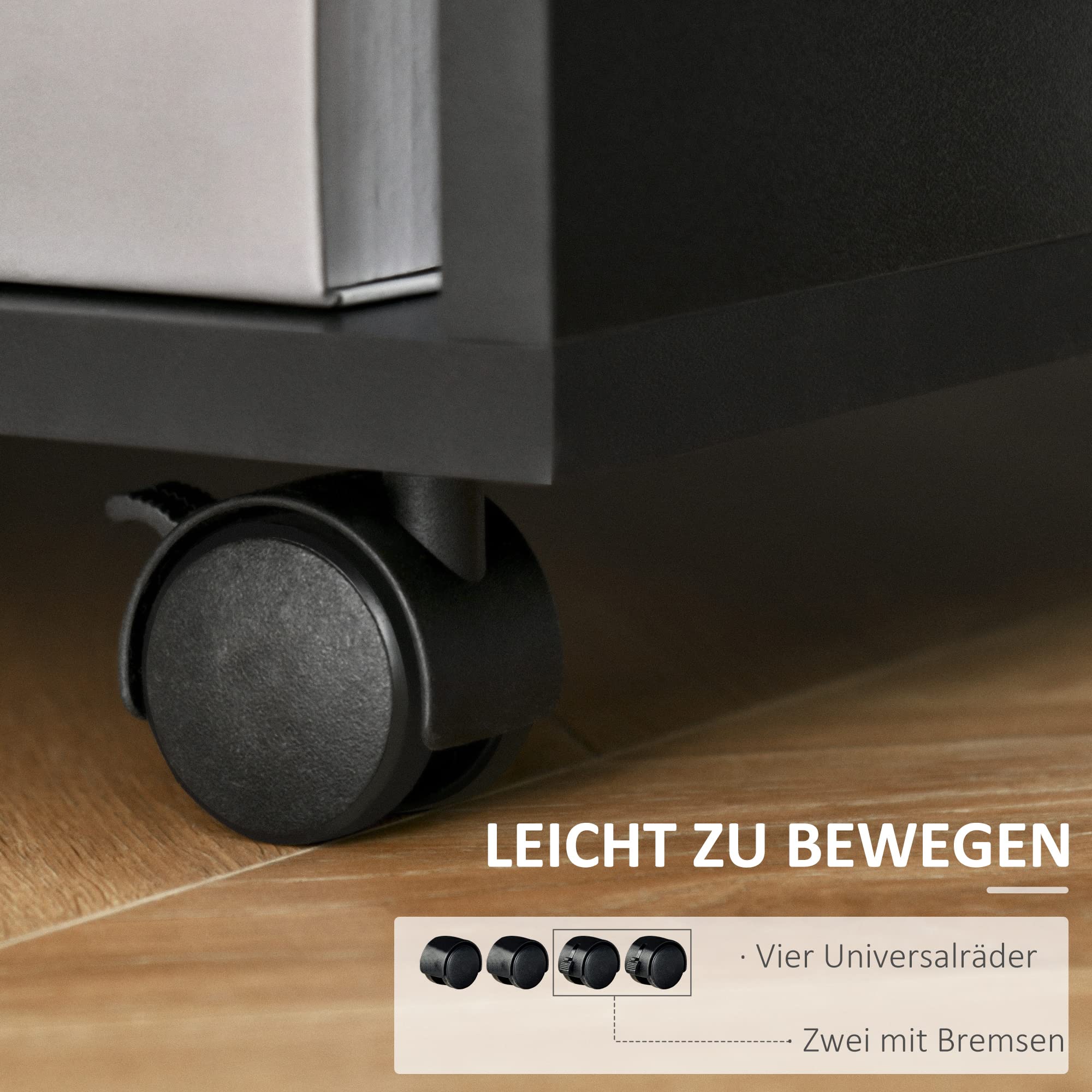 HOMCOM Druckerständer Druckertisch Bürowagen Rollwagen mit Schrank+Regale Spanlatte Schwarz 60 x 50 x 65,5 cm