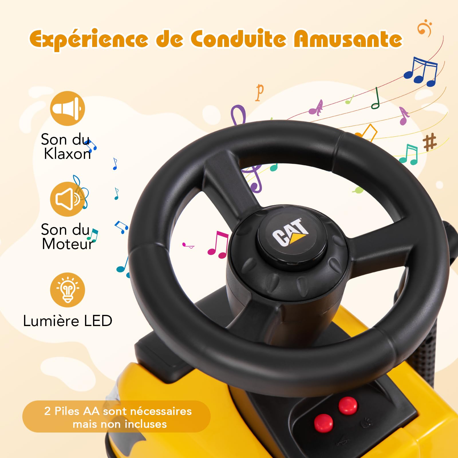 GOPLUS Tracteur Porteur Bebe Caterpillar, avec Remorque Amovible, Klaxon et Sons de Moteur, Lumières LED, Râteau et Pelle, Cadeau Camion Enfant pour Tout-Petits 1,5-3 Ans,Charge 25KG