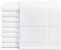 GOLDTEXTILES 12 Pack White Bath Mat Towels 20x30 Inches - Cotton Blend Washable Hotel Quality Mats, Reversible & Quick Dry