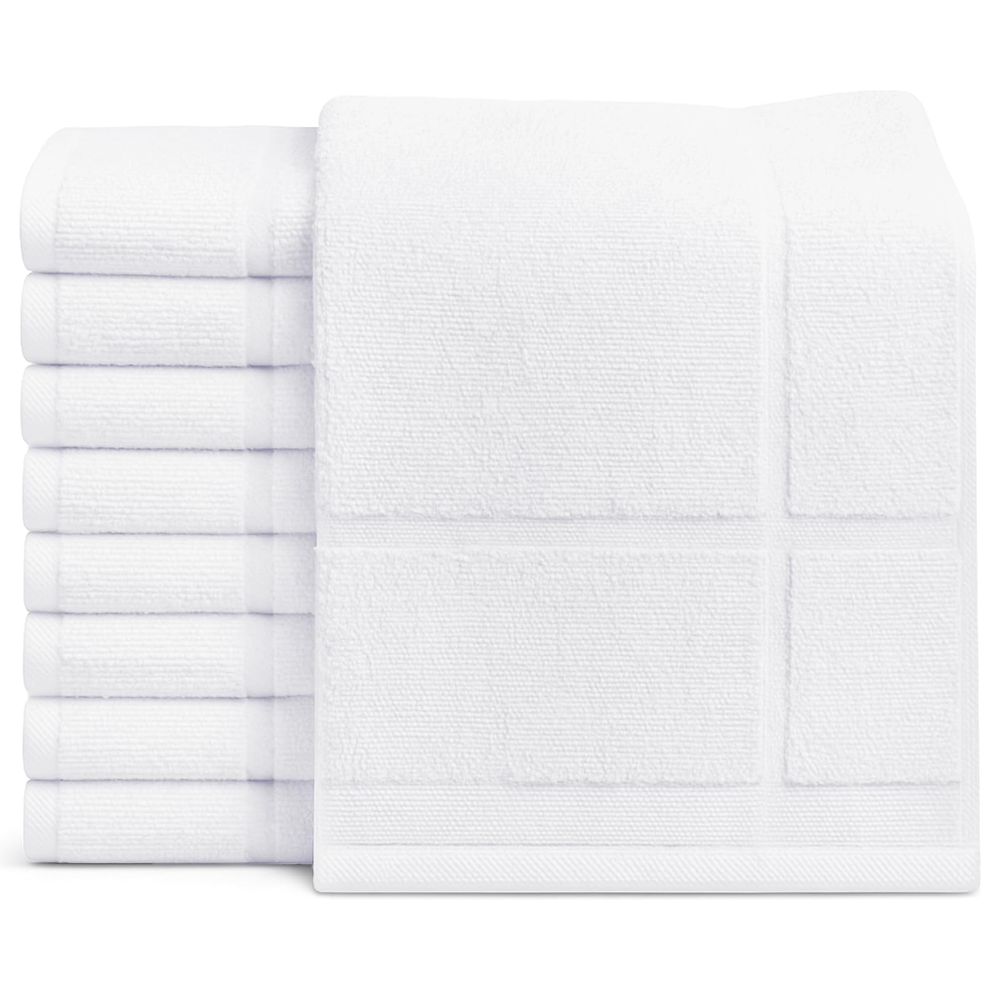 GOLD TEXTILES 12 Pack White Bath Mat Towels 20x30 Inches (Not a Bathroom Rug)- Cotton Blend Washable Economy Hotel Bath Mats