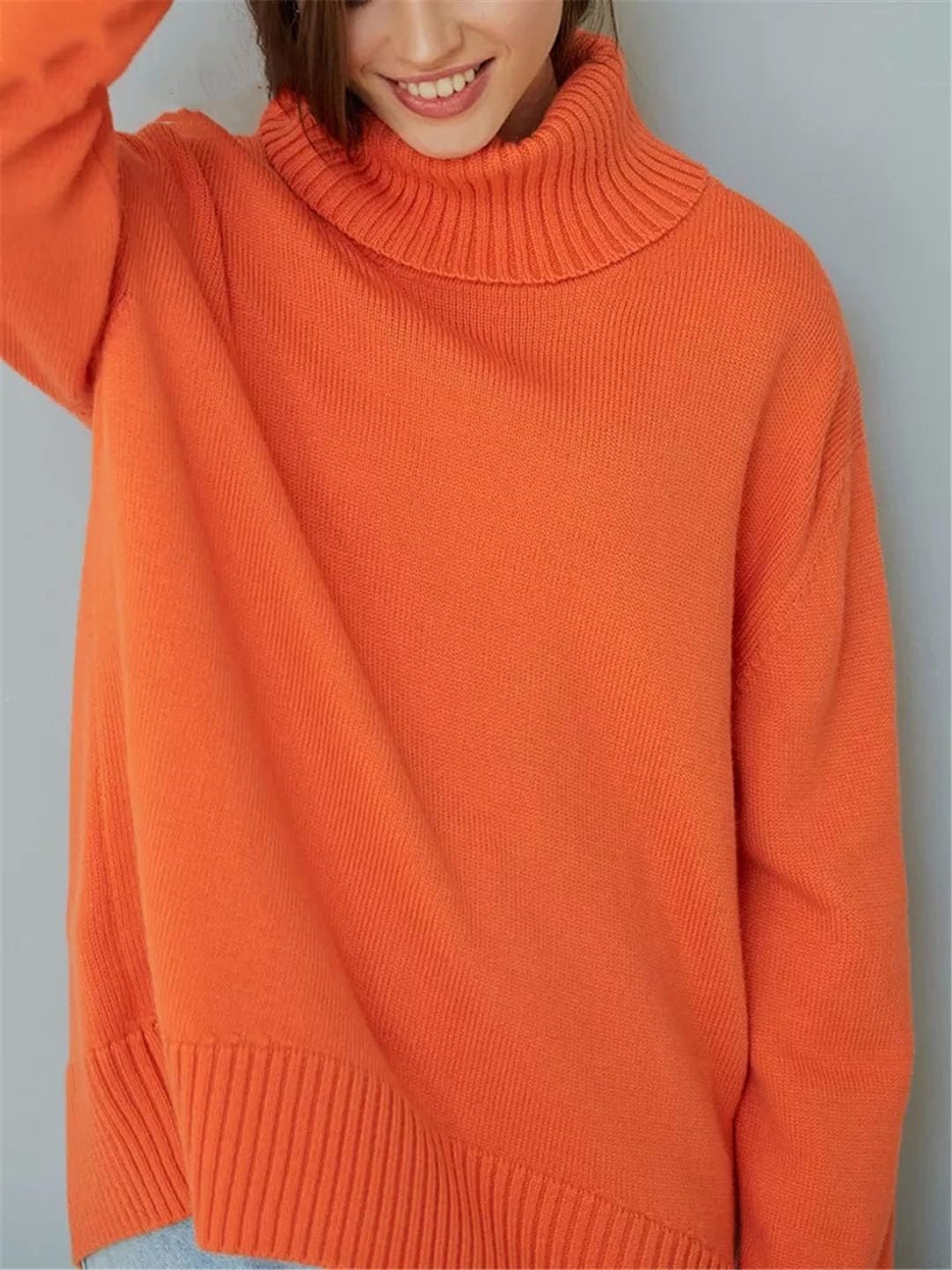 Vogrtcc Damenpullover Mit Rollkragen, Übergroßer Strickpullover, Rollkragenpullover