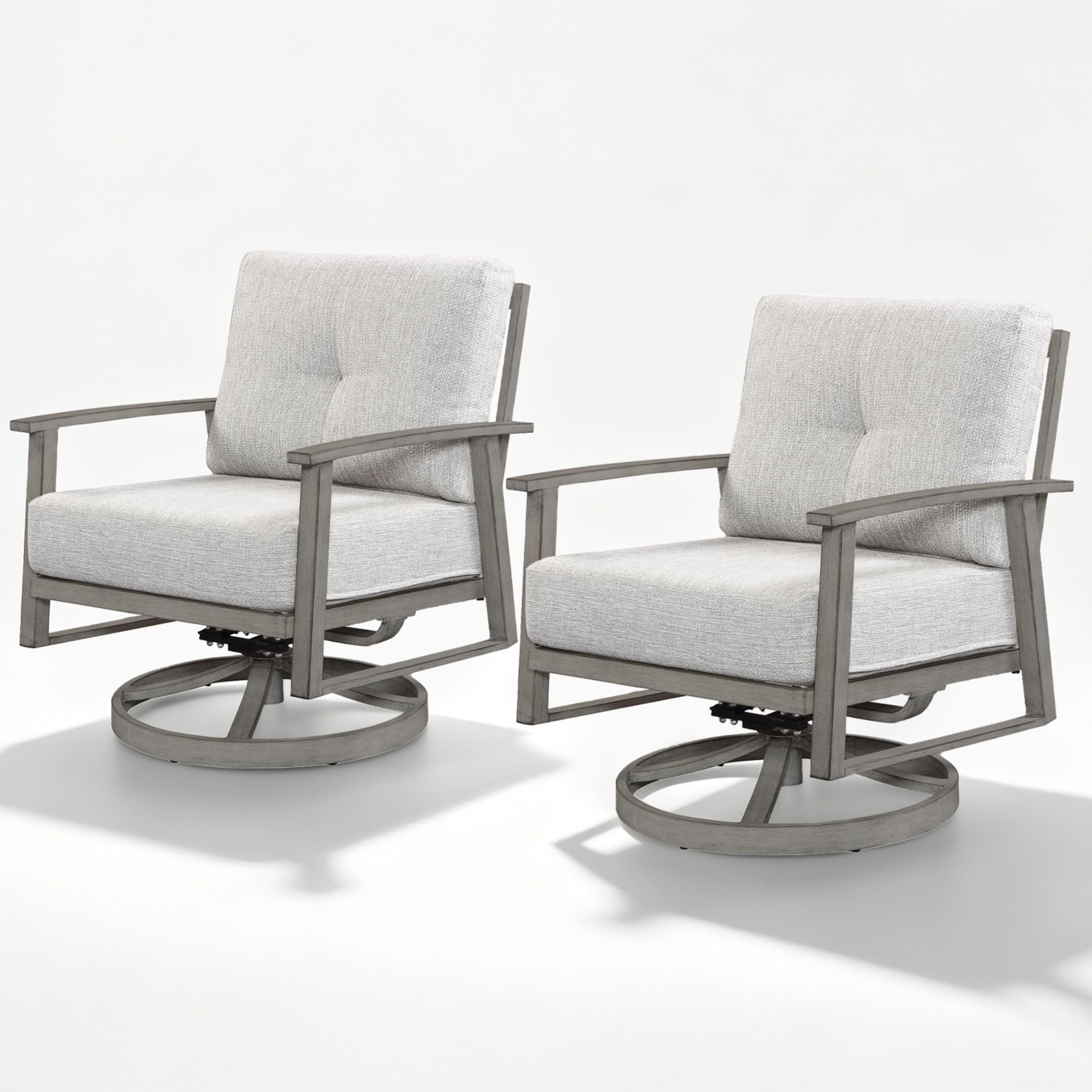 Swivel Patio Sofa Chairs Set of 2, Never Rusts All-Aluminum Outdoor Swivel Armchairs with Thick Cushions, Modern Outdoor Sofa Armchairs Swivel Patio Chair for Garden, Poolside, Lawn, Limed Oak