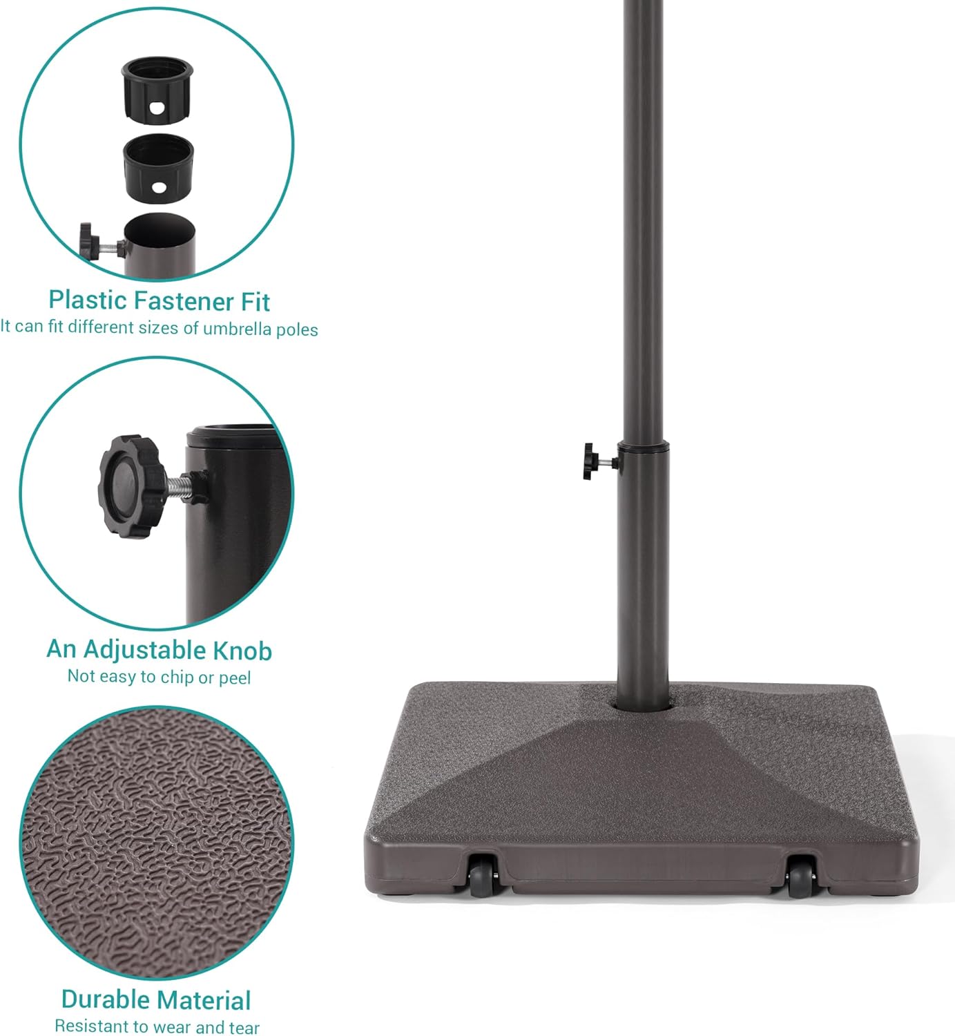 Patio Umbrella Base 90lb Capacity with Wheels,Heavy Duty Market Umbrella Stand for Outdoor,Square Base for 6-11FT Patio Umbrella,Mocha