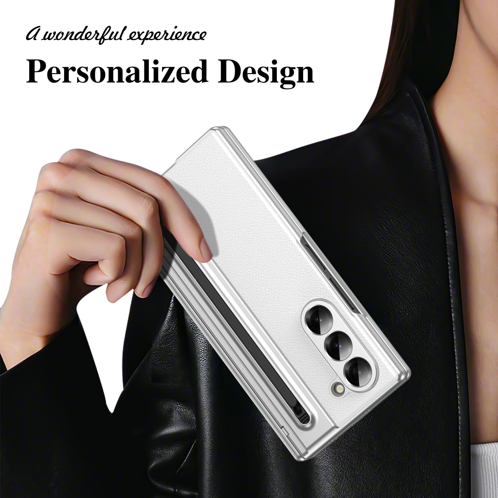 Custodia per Galaxy Z Fold6 con penna stilo, custodia per Fold 6 con protezione per lo schermo + slot per S Pen, custodia in pelle per Samsung Galaxy Z Fold6 con cerniera-Bianco