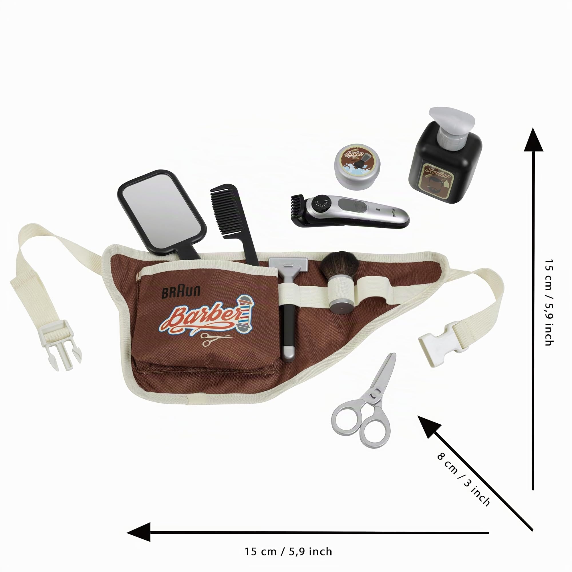 Theo Klein 5838 Braun Set de barbería I Riñonera con múltiples Utensilios de barbería I Afeitadora eléctrica de Juguete I Juguete para niños a Partir de 3 años