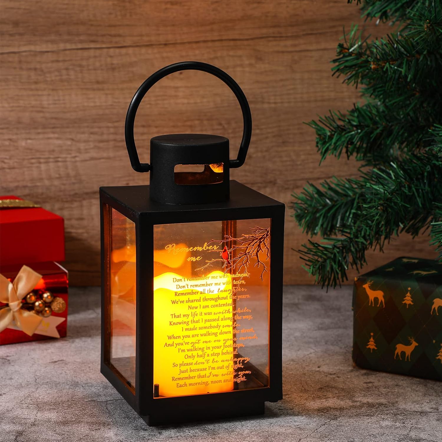 2 Pcs Cardinal Memorial Lantern With LED Candle - Thoughtful Bereavement Sympathy Gift for Loss of Mom Dad - in Memory of Loved One - Celebration of Life Decorations - Decorative Candle Lanterns