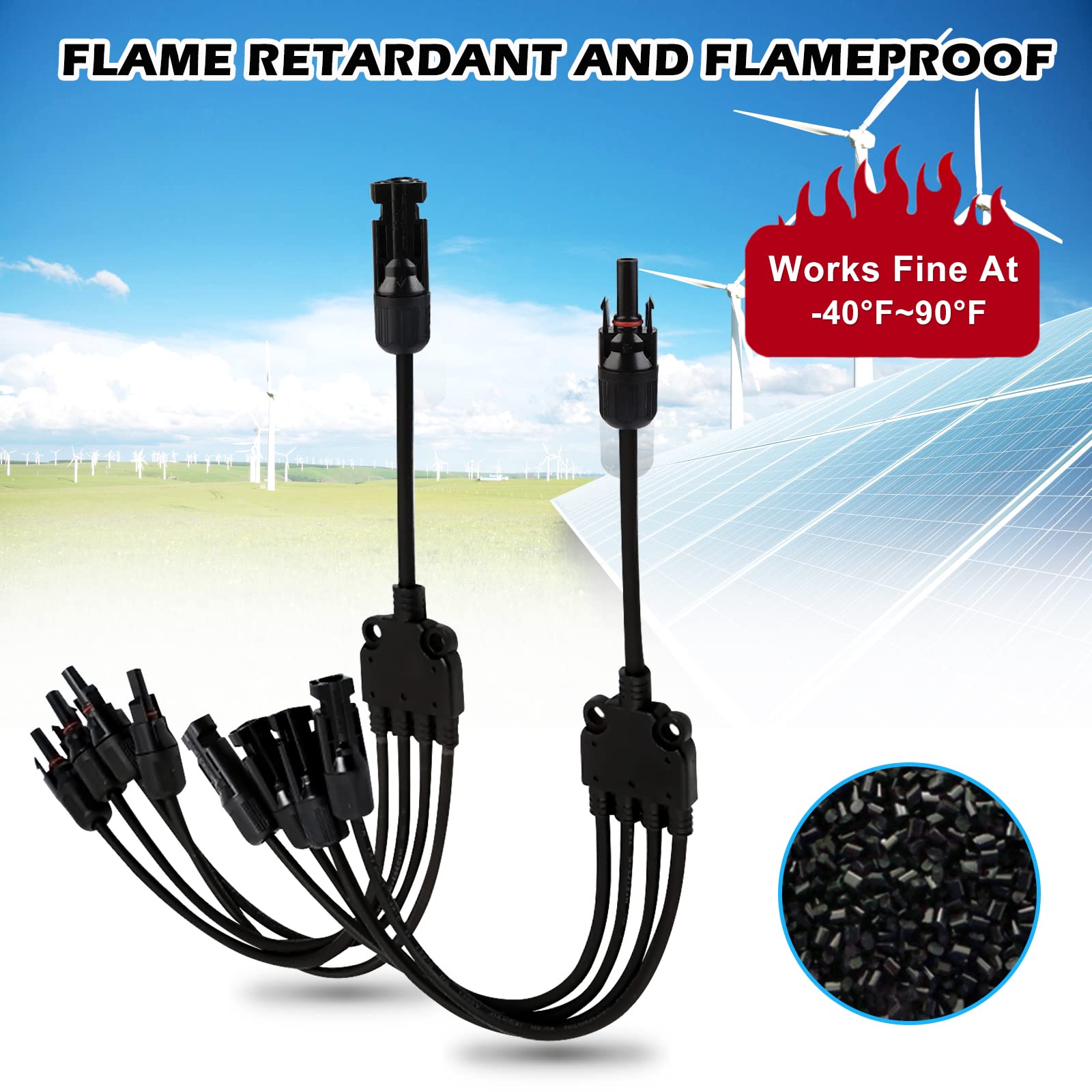 TNSLAND Solarkabel Y-Verteiler 1→2 – MMF+FFM, 30A/1000V DC, IP67, Für Parallele PV-Anschlüsse, 1x Rot + 1x Schwarz