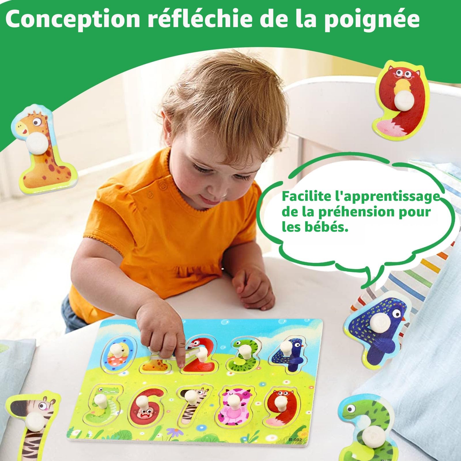 Puzzles en Bois pour Enfants Animal Montessori Jouet Éducatif Bébé 1 2 3 Ans