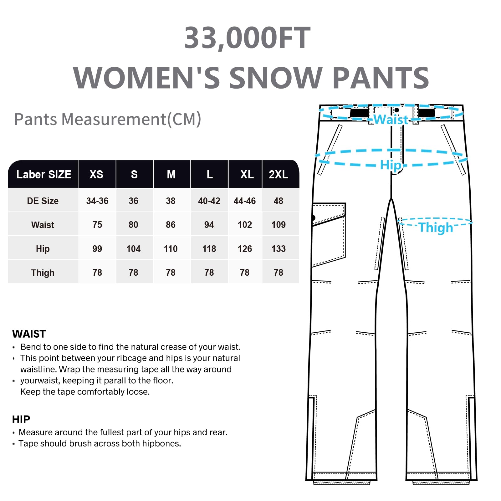 33,000ft Pantaloni da sci da donna, impermeabili, antivento, in softshell, con calda imbottitura, per escursionismo