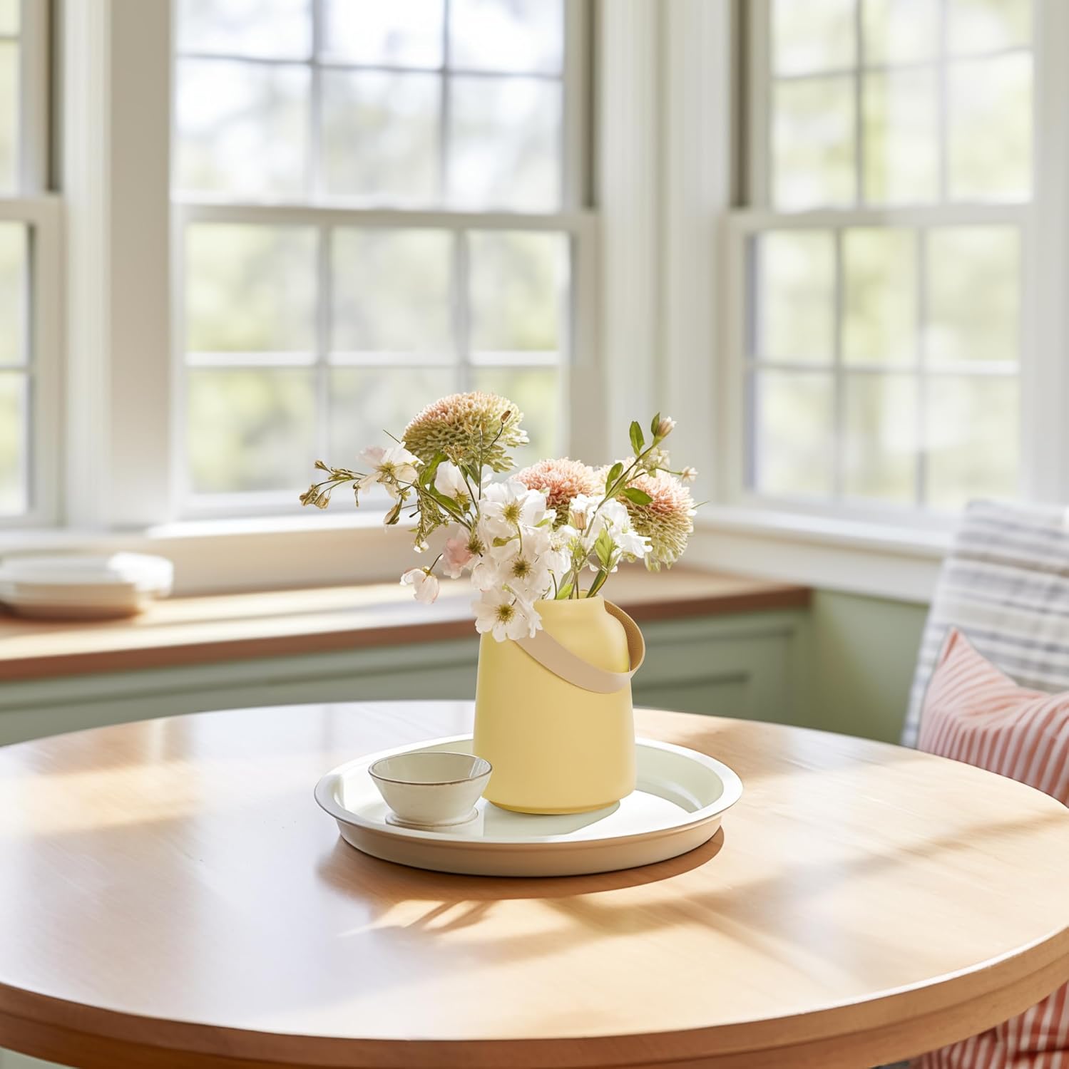 Torre & Tagus 6 Inch Yellow Vase with Handle - Yellow Flower Vase for Home Decor, Ceramic Round Vases for Bouquets in Living Room, Bedroom, Entryway Decor or Wedding (Lido)