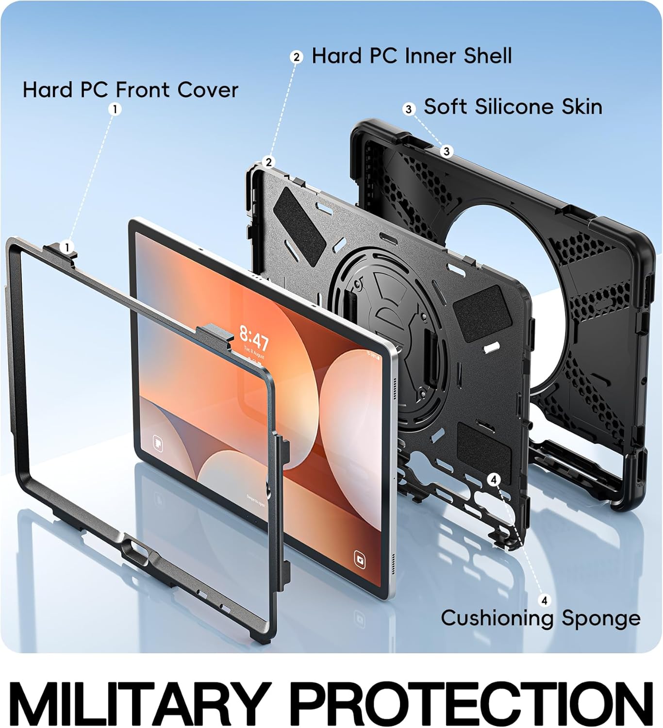 BRAECN for Samsung Galaxy Tab S10 Plus Case 2024/S9 Plus/S9 FE+/S8 Plus/S7 Plus /S7 FE 12.4 Inch,Heavy Duty Shockproof Case with S Pen Holder&360 Rotating Hand Strap/Kickstand Shoulder Strap,Black