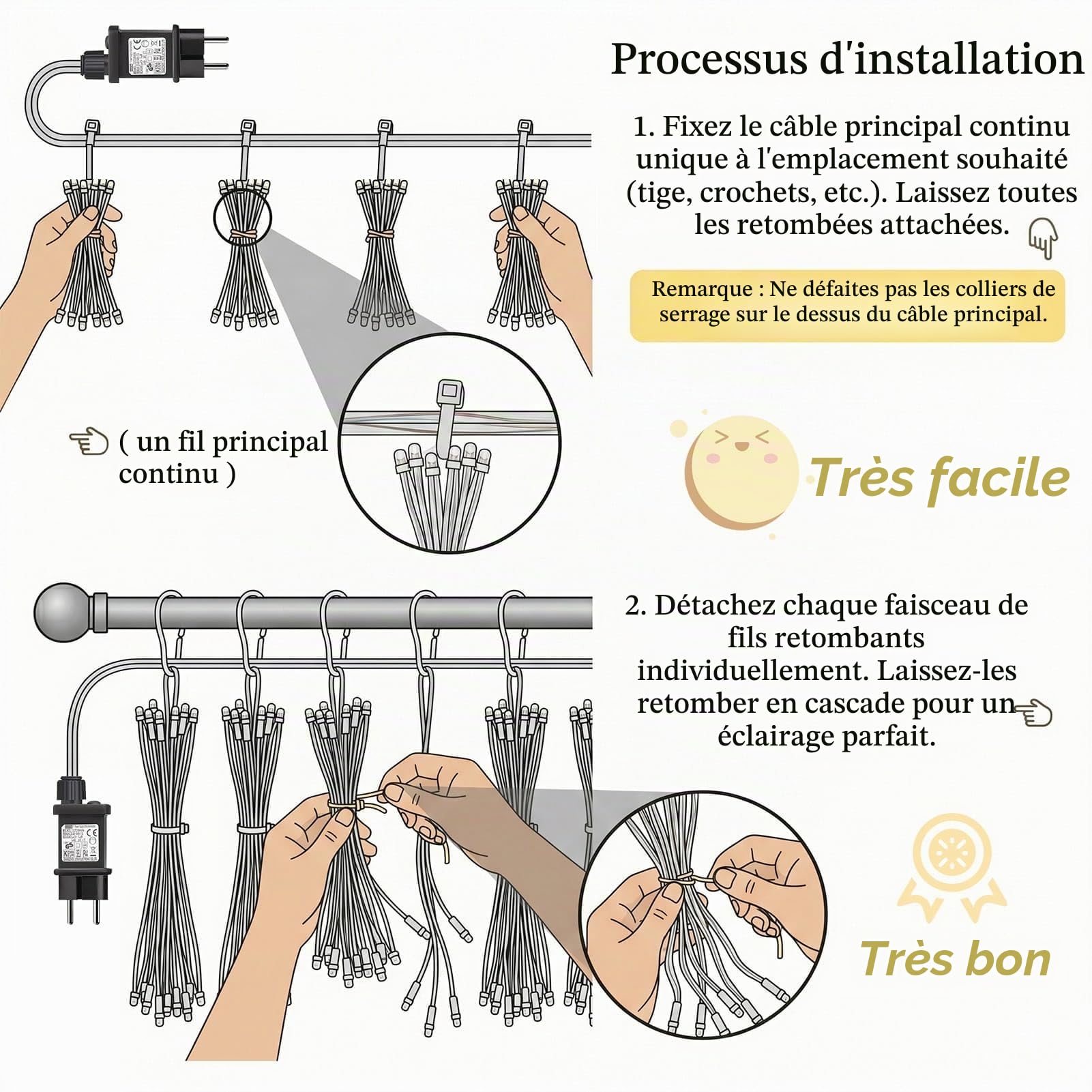 Lot 2 6x3M 600 LED Rideau Lumineux avec Transformateur, Blanc Chaud | Minuterie, 8 modes lumineux variés et IP65 étanche, guirlande rideau adaptée pour chambre, mariage, intérieur et extérieur