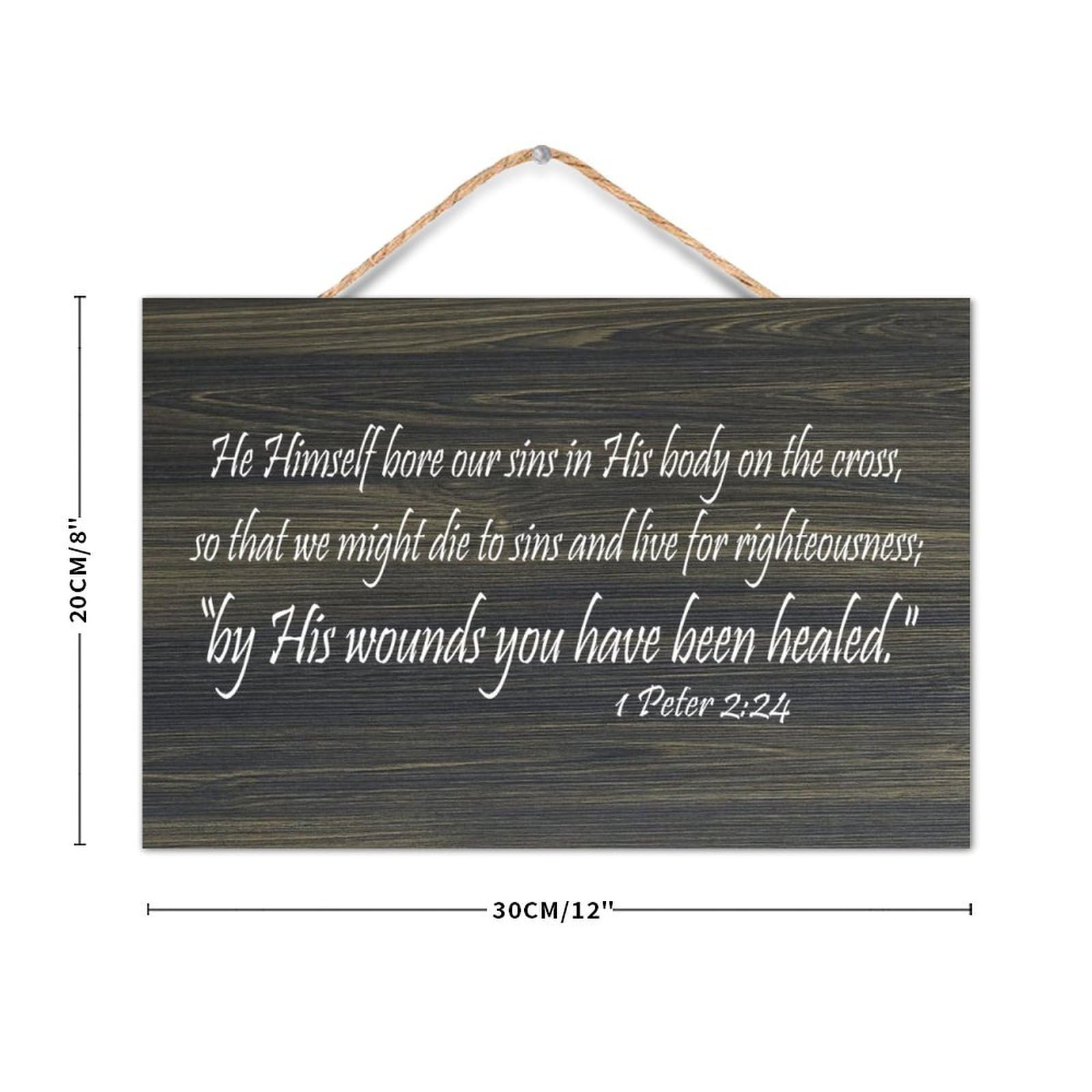 1 Peter 2:24 He Himself Bore Our Sins in His Body on The Cross,So That We Might Die to Sins And Liv Wooden Wall Sign 8x12 Bible Wood Sign Rustic Wall Plaques for Door Living Room Christmas Decor - Image 2