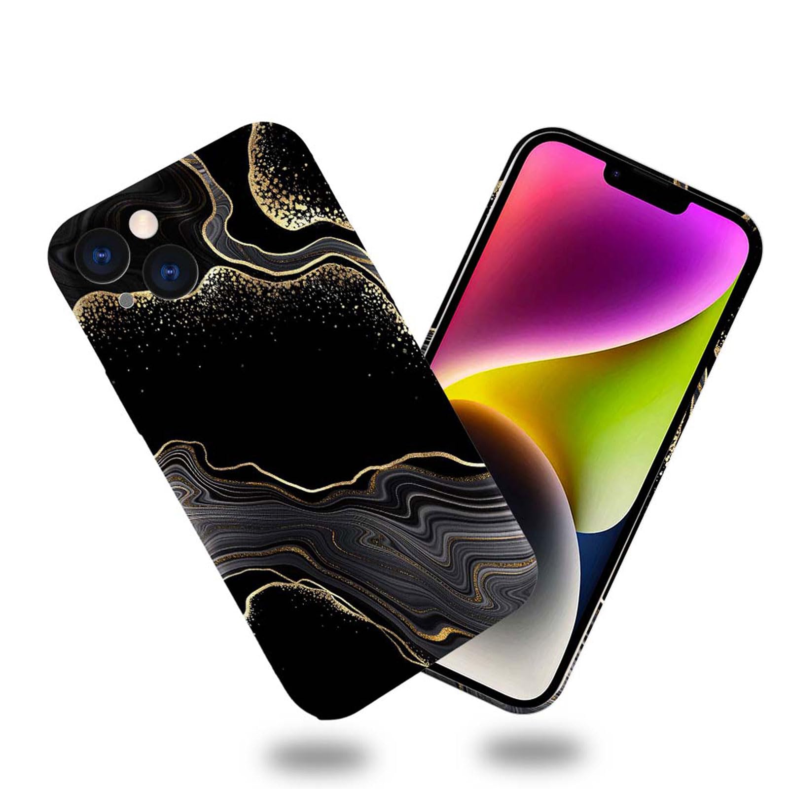 Yuning419Case Compatible with iPhone 15 Case,Black Gold Marble 3D Design Phone Case,Stylish Durable Shockproof Raised Bumper Corners Case for 15 6.1 inch