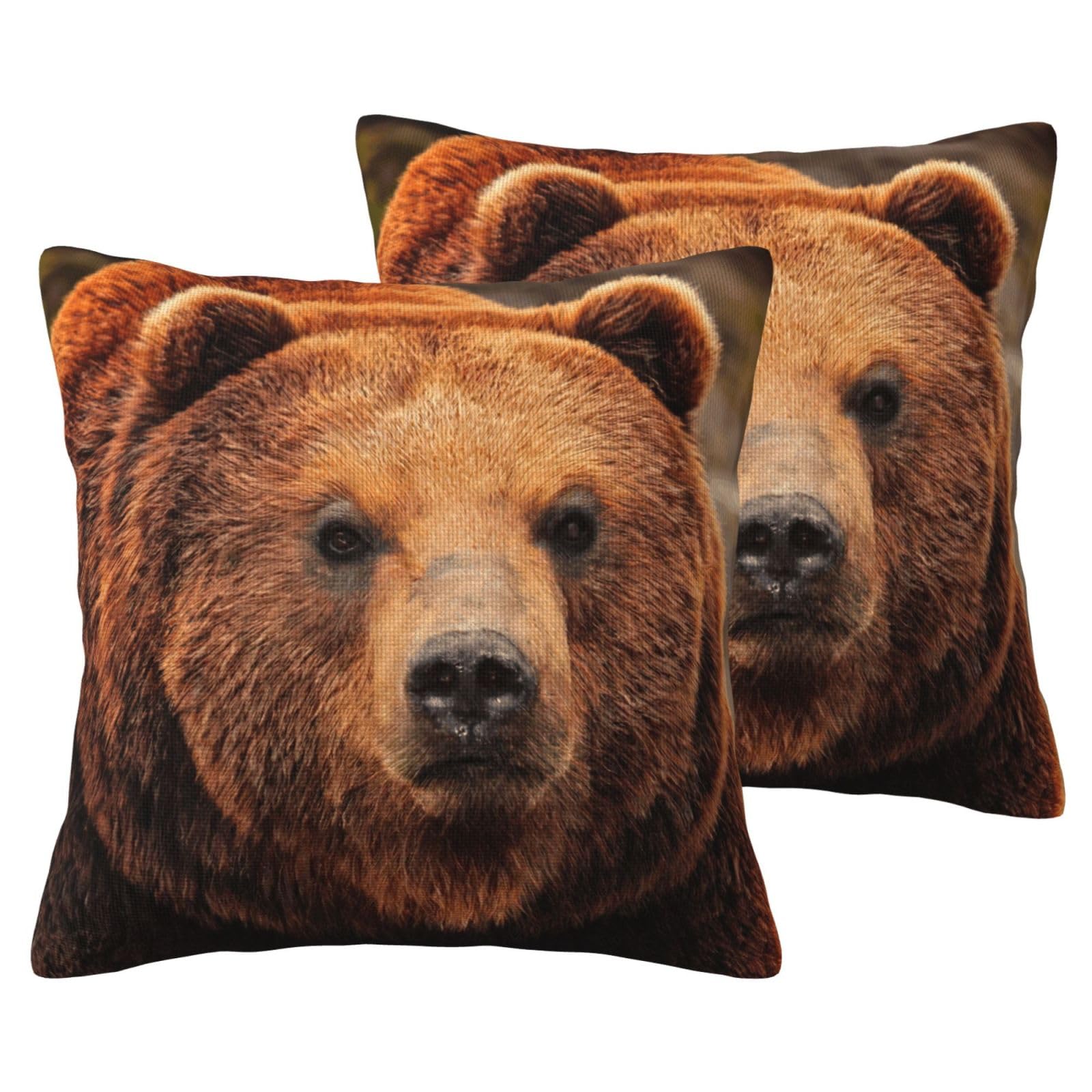 Housse de coussin imitation lin à imprimé ours avec fermeture invisible en lot de 2
