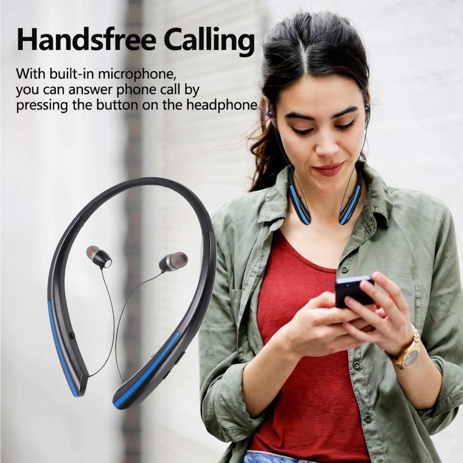 Dpofirs Cuffie Bluetooth Wireless Intrauricolari, Auricolari Bluetooth con Archetto da Collo con Microfono, per Sport, Corsa, Palestra, Viaggi, Riproduzione 24 Ore su 24, Connessione (BLUE)