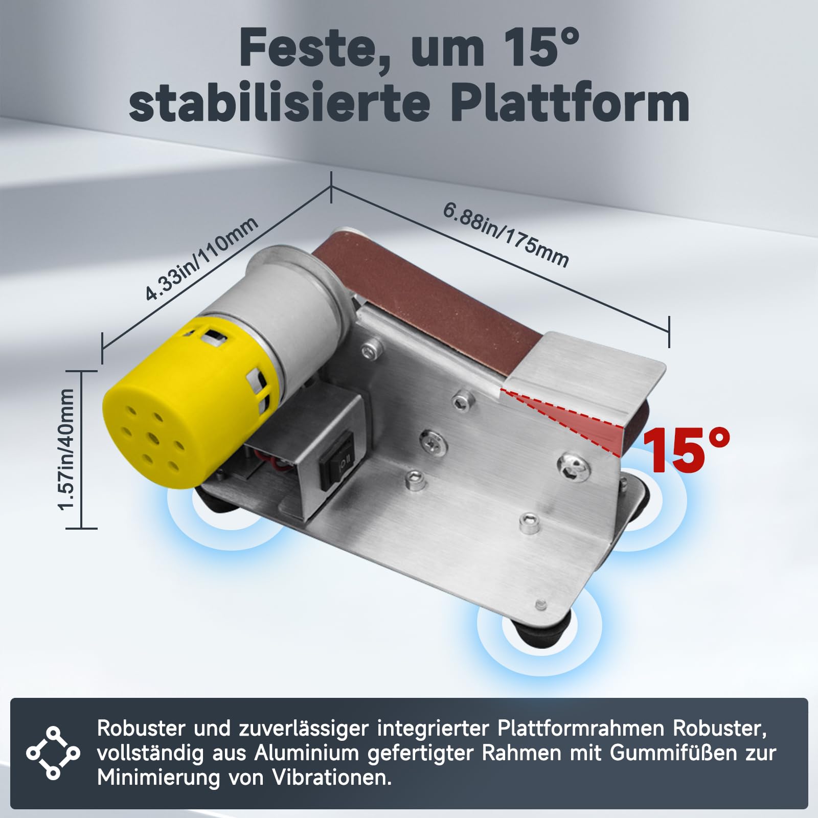 Mini szlifierka taśmowa, elektryczna szlifierka taśmowa, regulowana 7-poziomowa szlifierka, szlifierka polerska DIY z 20 pasami ściernymi 330 x 30 mm, dostarczona, tarcza ścierna i tarcza polerska