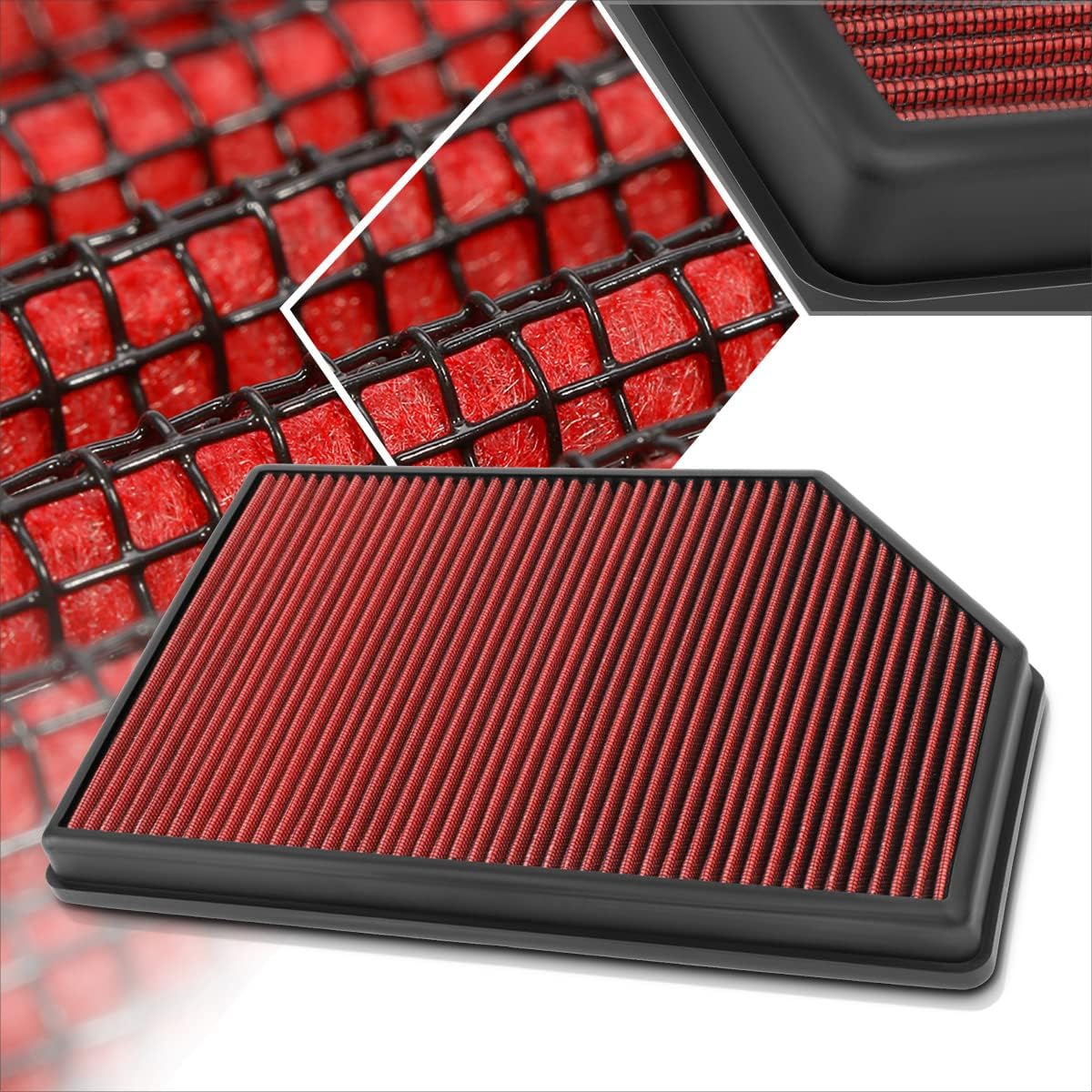 Red Reusable&Washable High Flow Drop-in Air Filter Compatible with 07-17 Volvo S60 S80 V60 XC60 XC70 2L