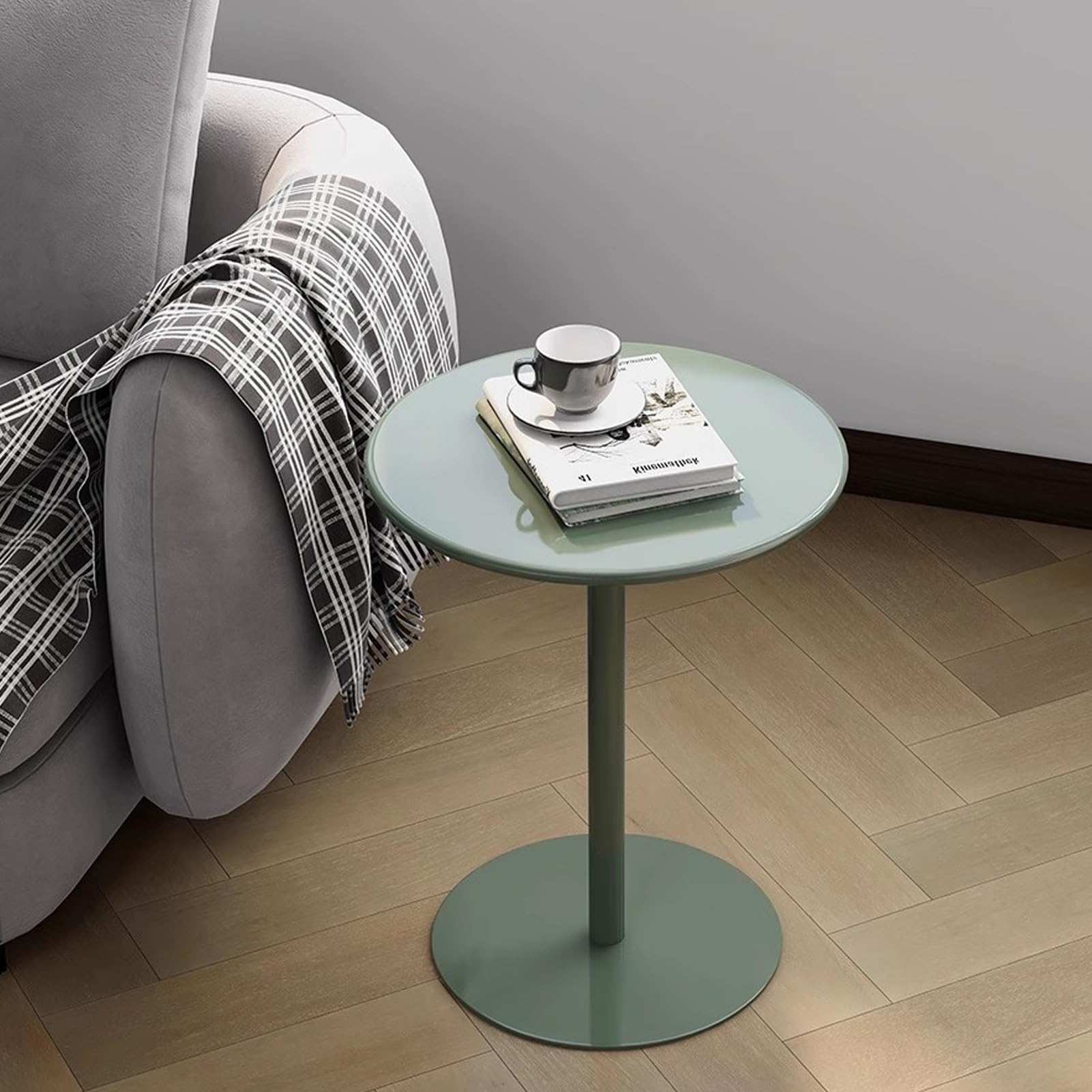 Mesa de Bar pequeña, Alta y Redonda, Mesa de cóctel con Tablero y Base de Metal, Mesa Auxiliar Multifuncional para Pub, Bar, Comedor, bistró, cafetería, Patio, Exterior, Verde (40 x 40 x 72
