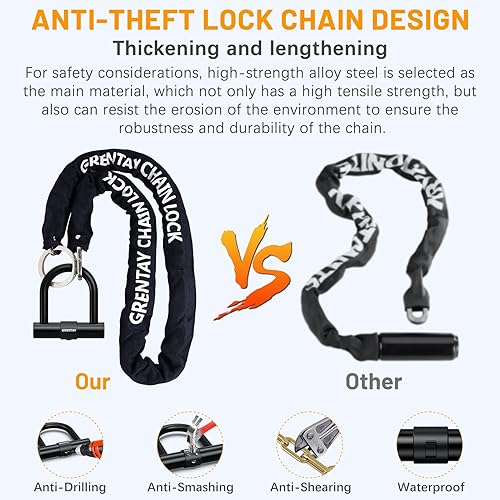 Miniatura 3 de Candado de cadena para bicicleta, 5.25 pies63.0 in, resistente antirrobo, cadena de bicicleta de 0.6 pulgadas0.591 in de grosor, a prueba de cortes,