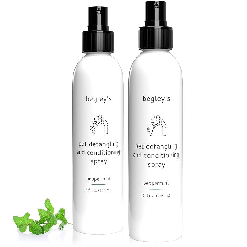 Spray desembaraçador e condicionador leave-in para cães e gatos Begley's Peppermint, pacote com 2 frascos de 240 mL