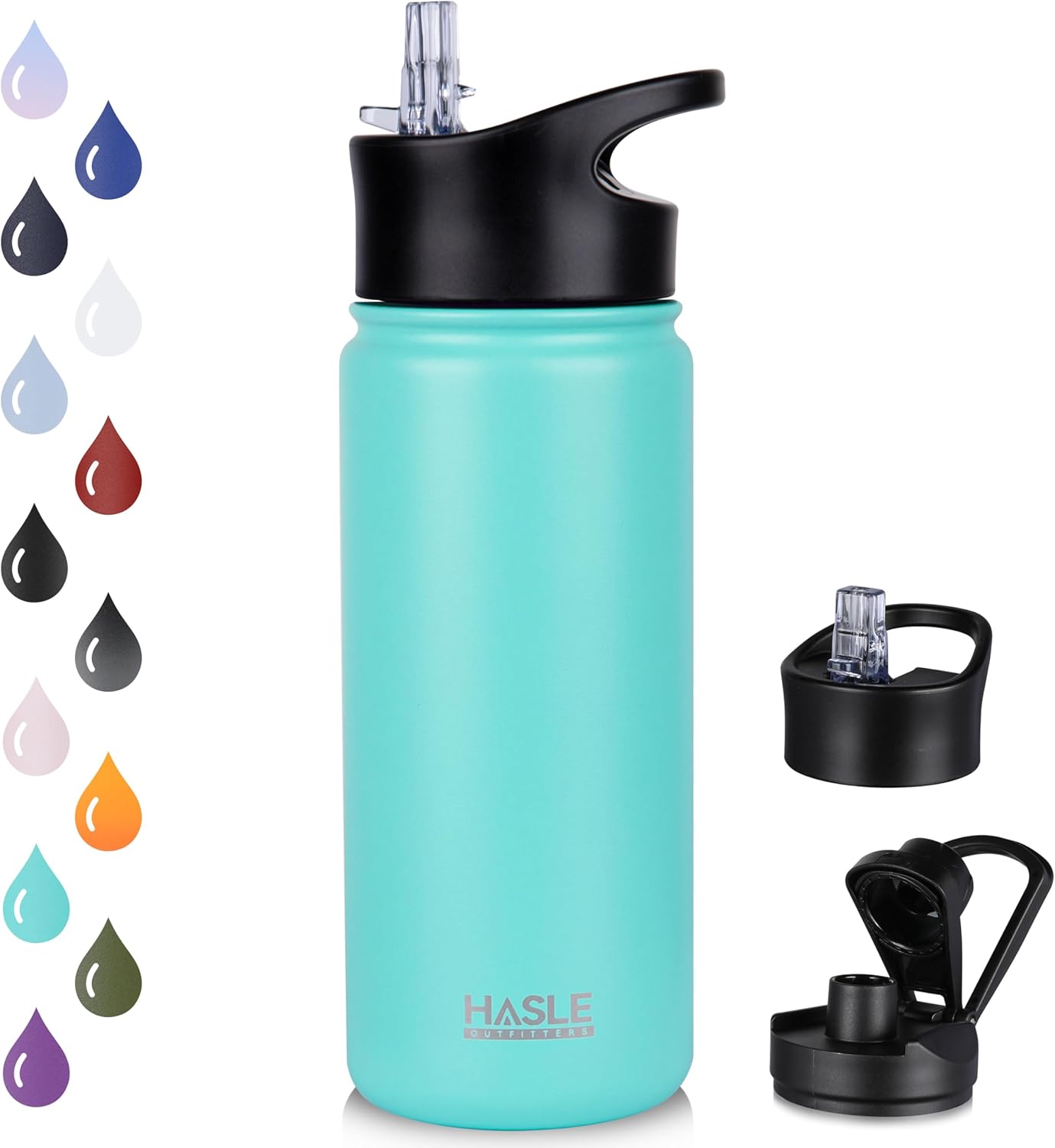 HASLE OUTFITTERS Insulated Water Bottle Kids 16 oz Double Wall Vacuum Stainless Steel Water Bottle Leak Proof for School Wide Mouth with Straw Lid & Spout Lid Keeps Cold and Hot(Mint Green,1pack)