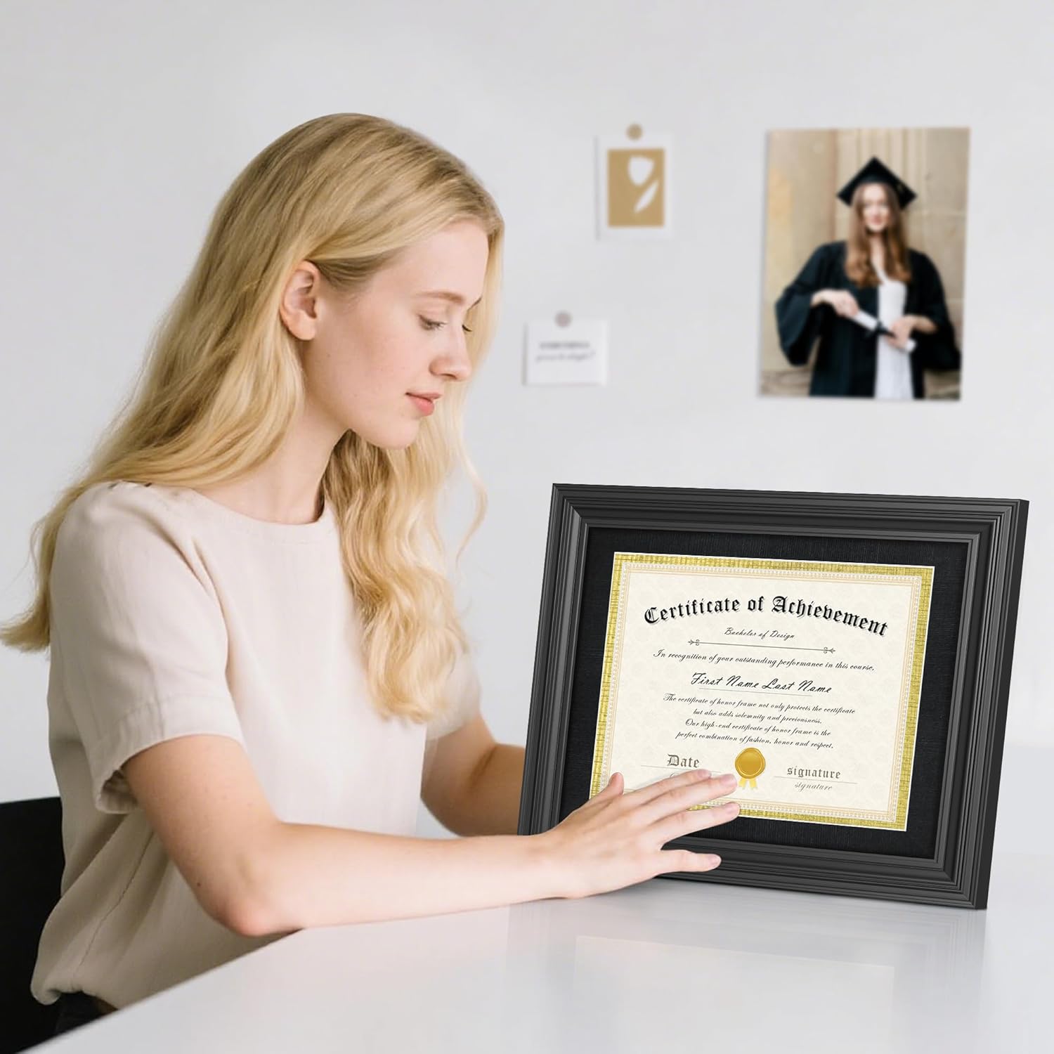Abtgt 11x14 Diploma Frame Certificate Degree Document Frame with High Definition Glass, with Black and Gold Mat Display 8.5x11 or without Mat Display 11x14, for Wall and Tabletop, Black