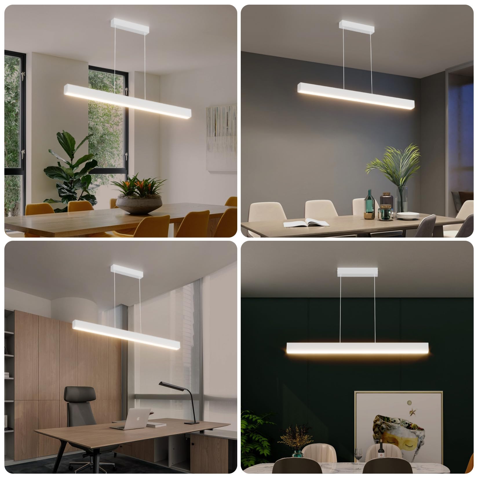 Klighten Led Lampada a Sospensione Da Tavolo Da Pranzo 80cm/24W, Dimmerabile 3000K-6000K Moderna Luce a sospensione Con Telecomando, 150cm Moderna Lineare Regolabile,per Cucina Soggiorno, Bianco