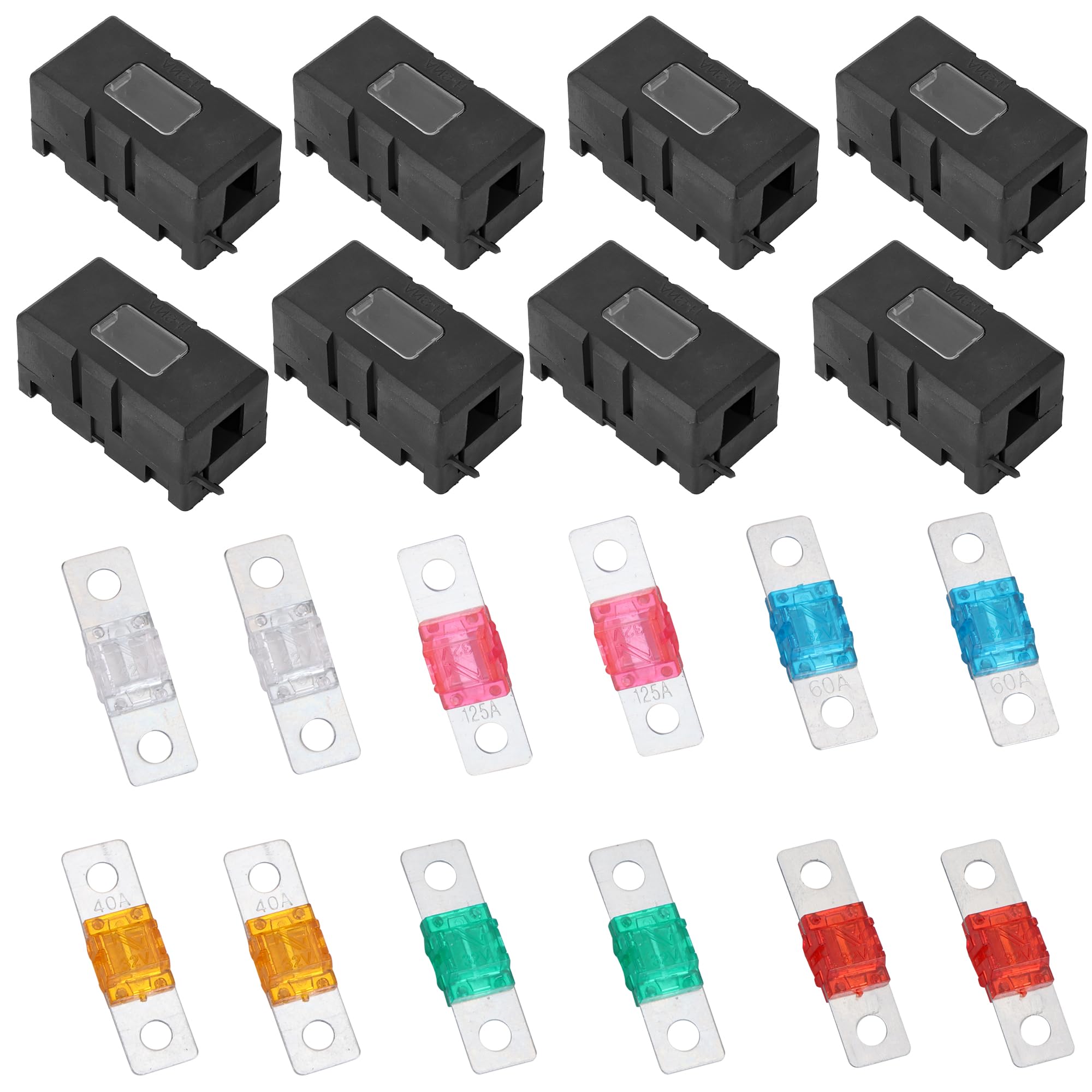 8 PCS Midi Fuse Holders, Ans Car Fuse Holders with 30A 40A 50A 60A 80A 125A Amp Fuses, Car Mega Fuses Box for Cars Trucks Vehicles Caravans
