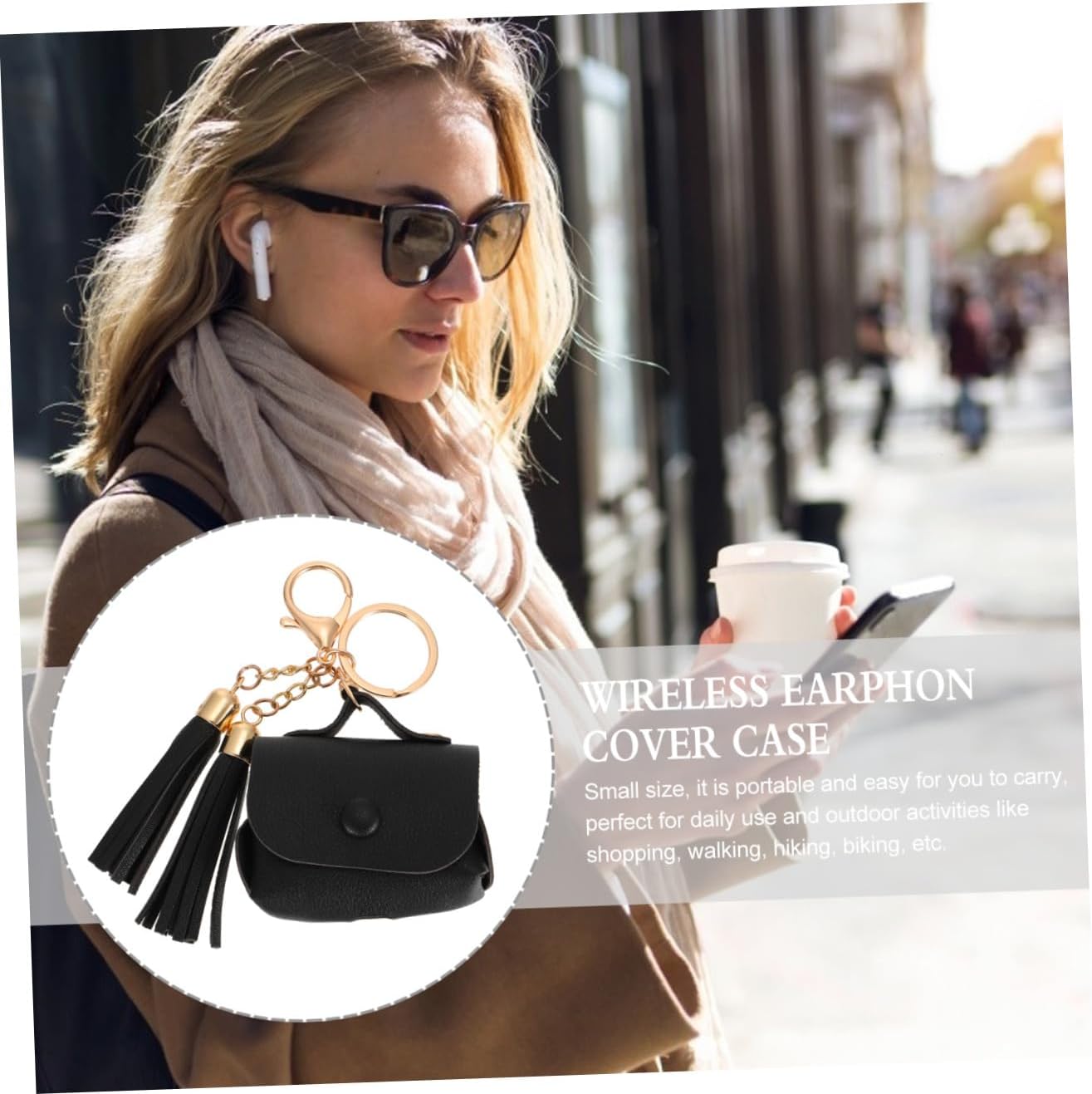 1pc Tassel Design Wireless Earphone Case for Shockproof Earphone Cover Portable Keychain Style Bright Accessory for Easy Carrying and Protection image 4