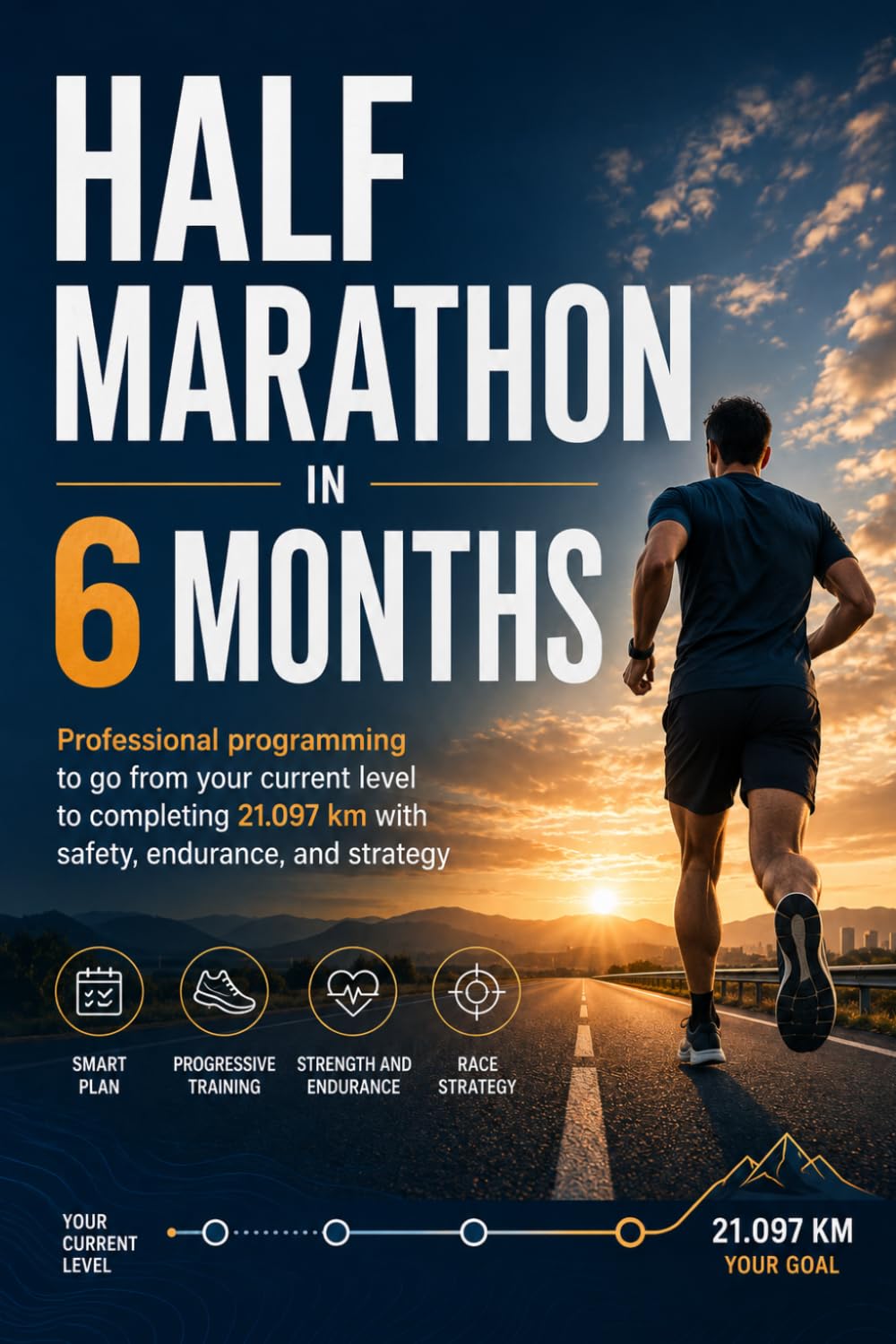 Half Marathon in 6 Months: Professional programming to progress from your current level to completing 21.097 km with safety, endurance, and strategy