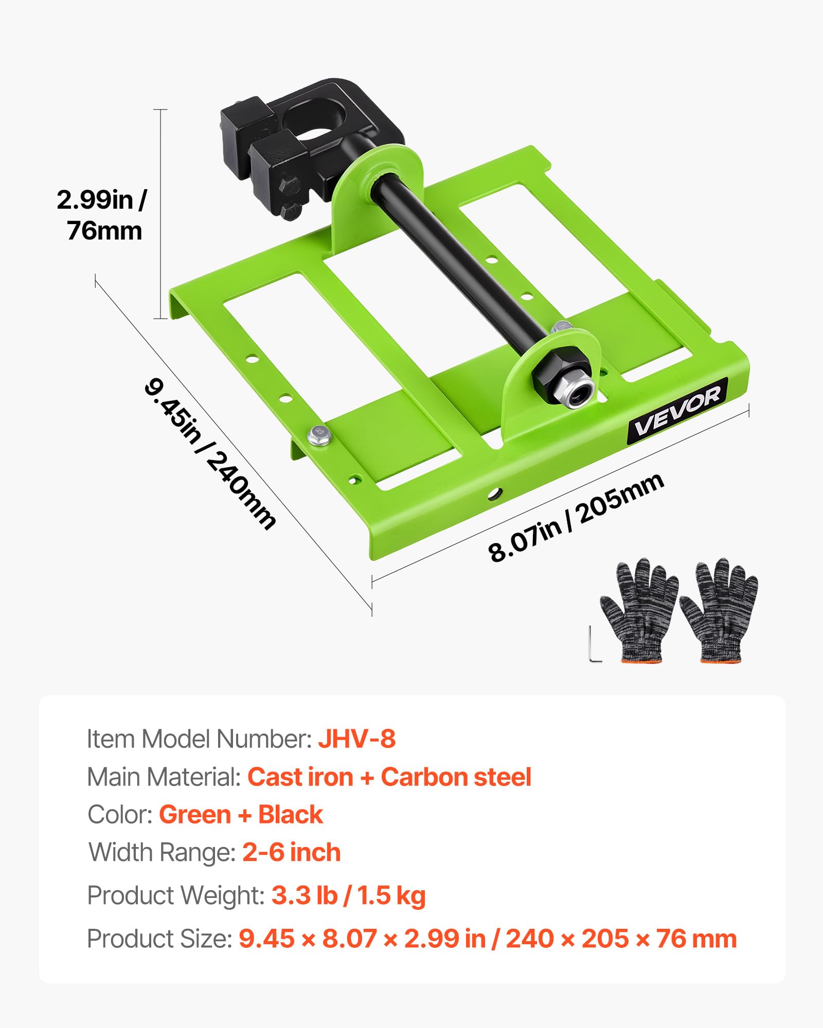 VEVOR Guía para Motosierra, Ancho Ajustable de 5 a 15 cm, Guía Vertical para Madera, Aserradero Móvil de Hierro Fundido, para Trabajadores de la Construcción y la Carpintería, 240 x 205 x 76 mm