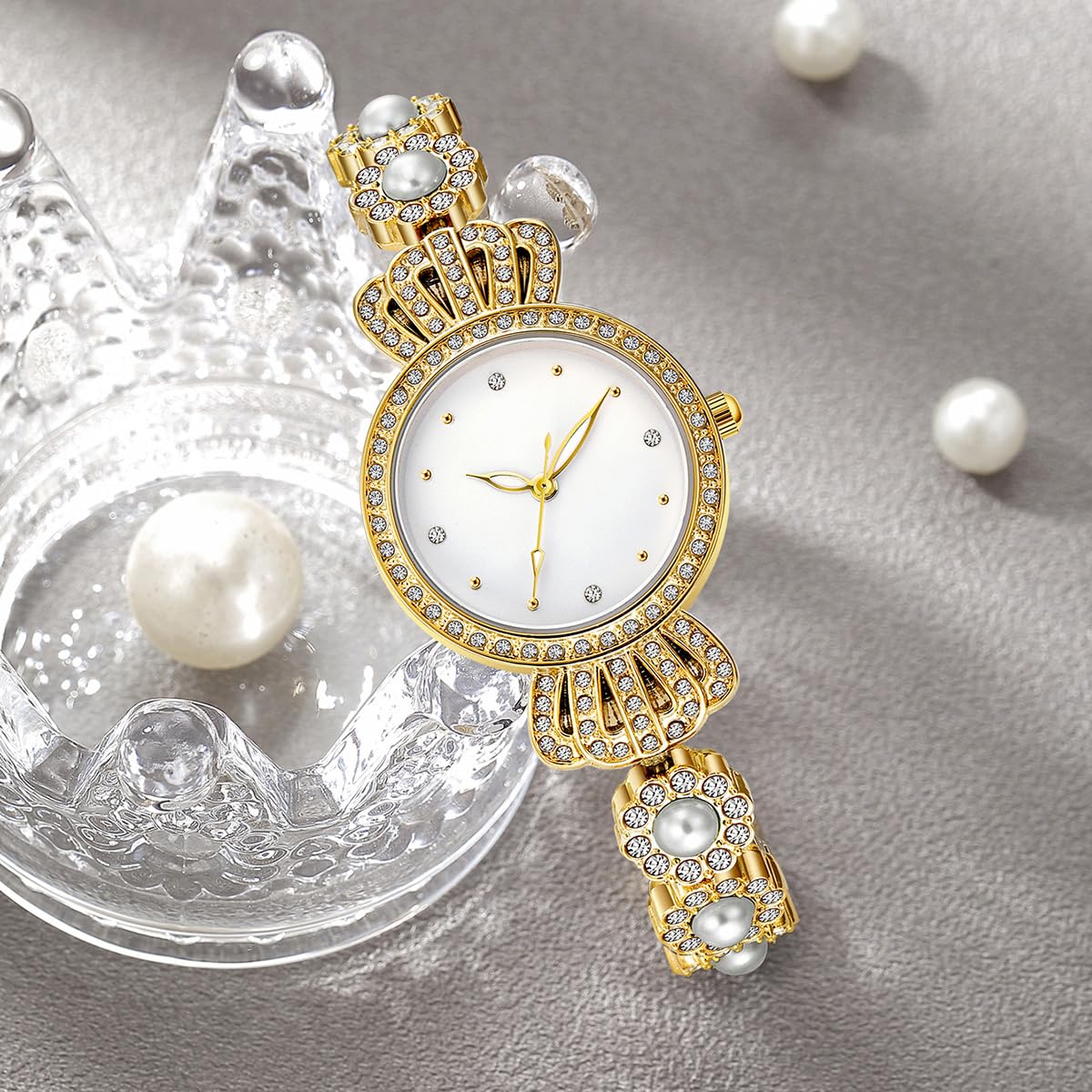 Reginald Reloj de pulsera de cuarzo para mujer con esfera de cristales brillantes, estilo vintage