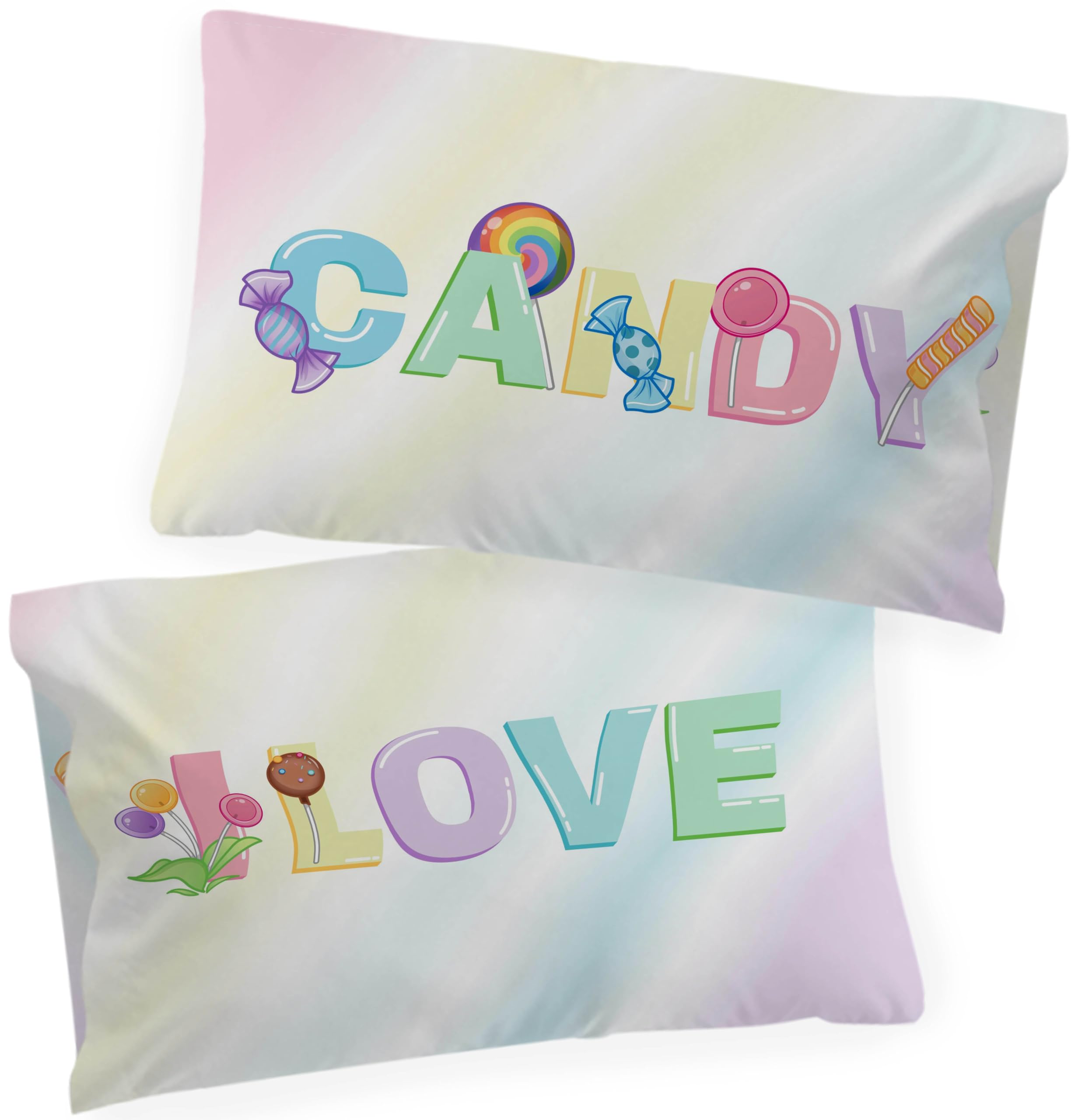 Jay Franco 2-Piece Soft Microfiber Kids Pillowcases, 20 x 30 Inch Vibrant and Cozy Bedding for Boys & Girls, Multi - Candyland